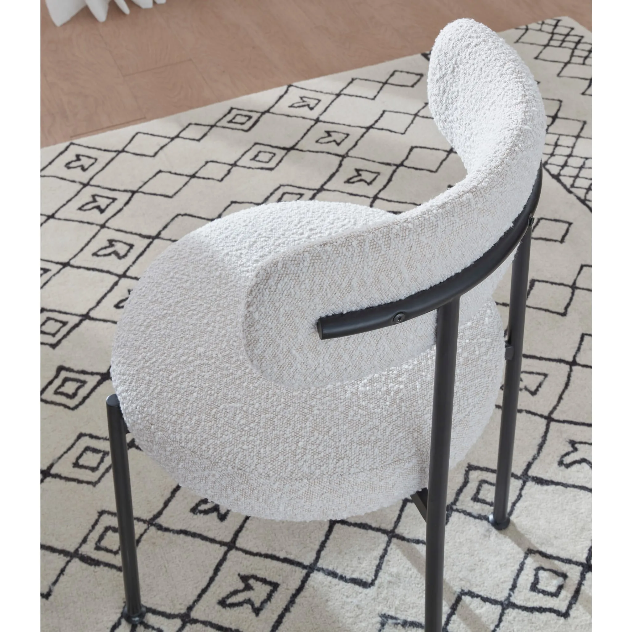 Aere Boucle Upholstered Metal Leg Dining Chair in Ivory and Black Modus