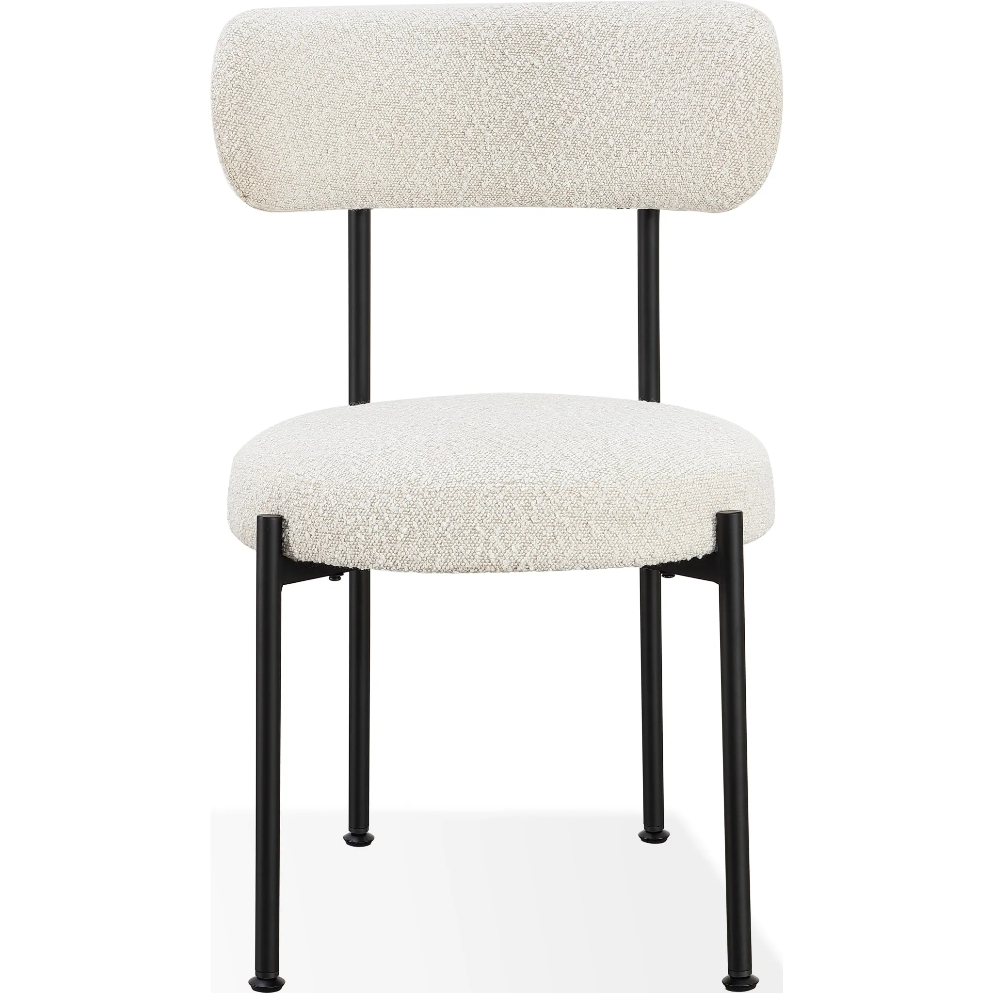 Aere Boucle Upholstered Metal Leg Dining Chair in Ivory and Black Modus