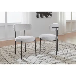 Aere Boucle Upholstered Metal Leg Dining Chair in Ivory and Black Modus