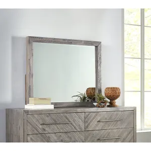 Alexandra Solid Wood Solid Wood Beveled Glass Mirror in Rustic Latte Modus
