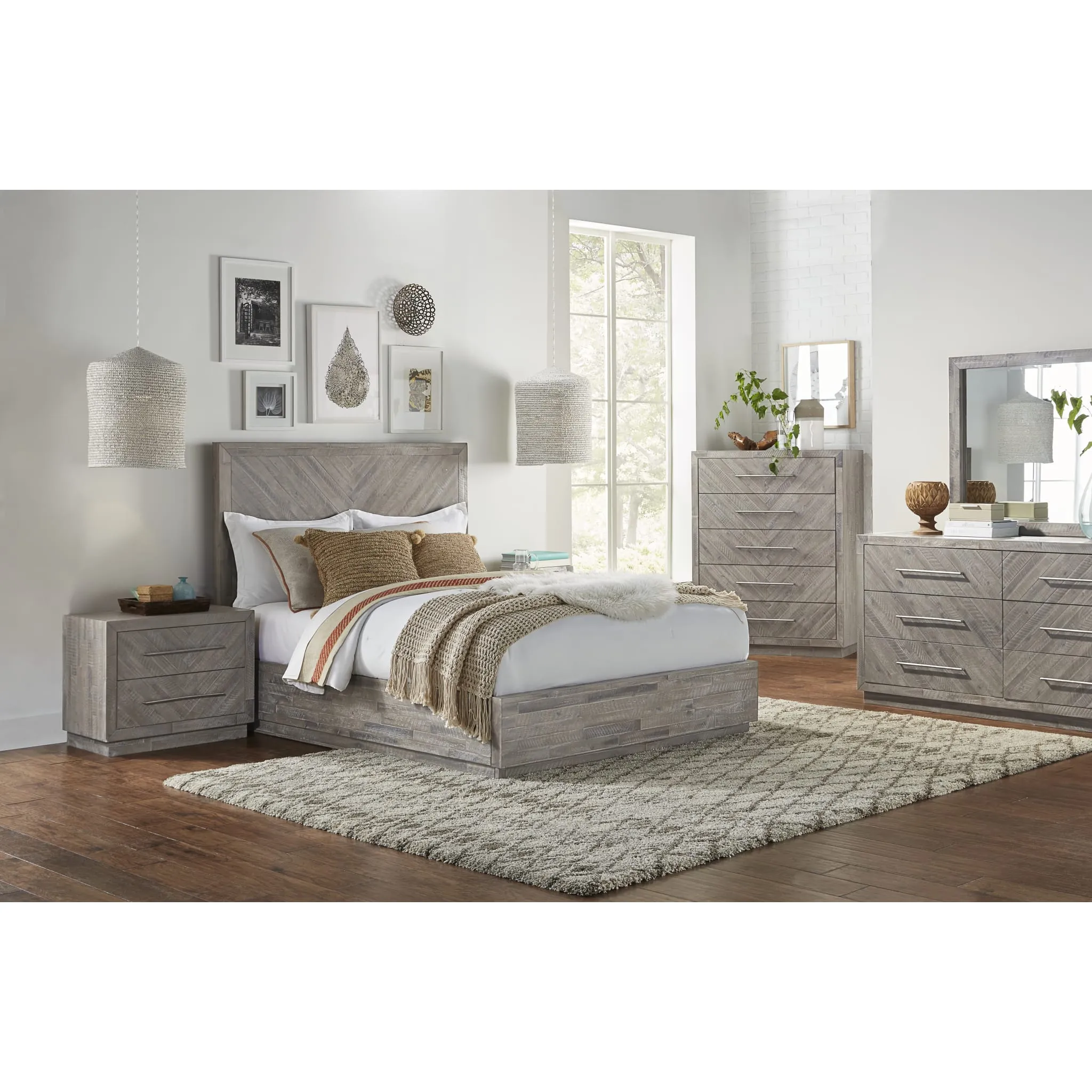 Alexandra Solid Wood Two Drawer Nightstand in Rustic Latte Modus