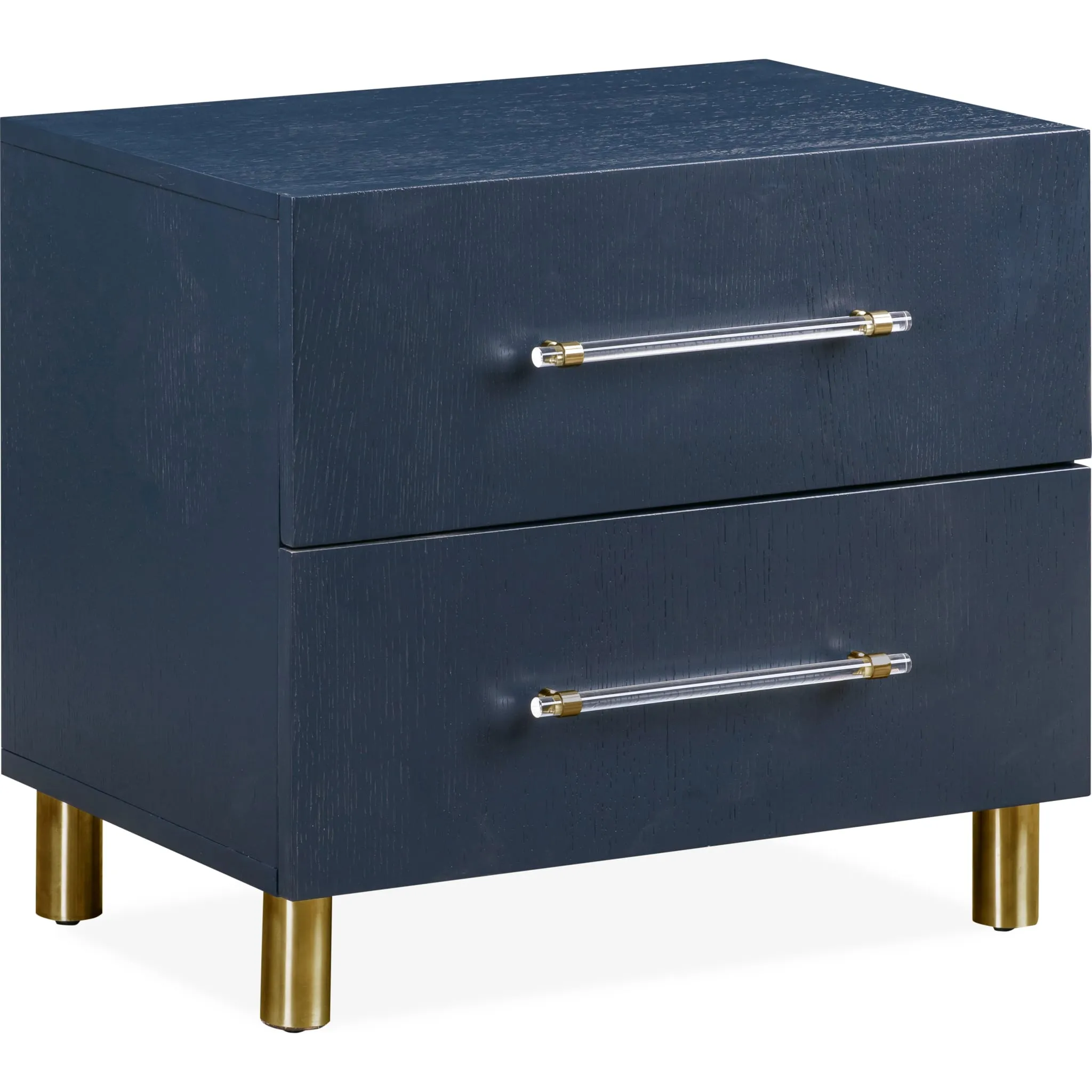 Argento Two Drawer USB Charging Nightstand in Navy Blue and Burnished Brass Modus