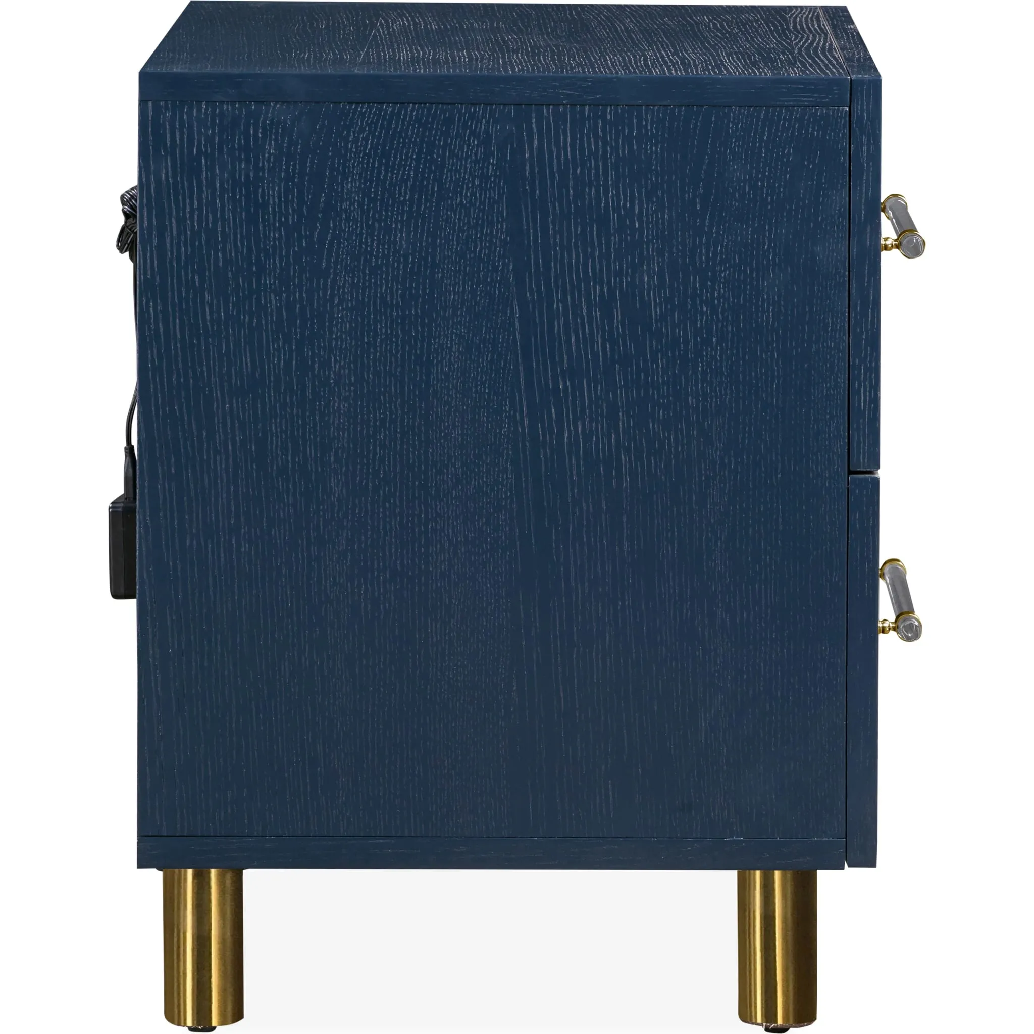 Argento Two Drawer USB Charging Nightstand in Navy Blue and Burnished Brass Modus