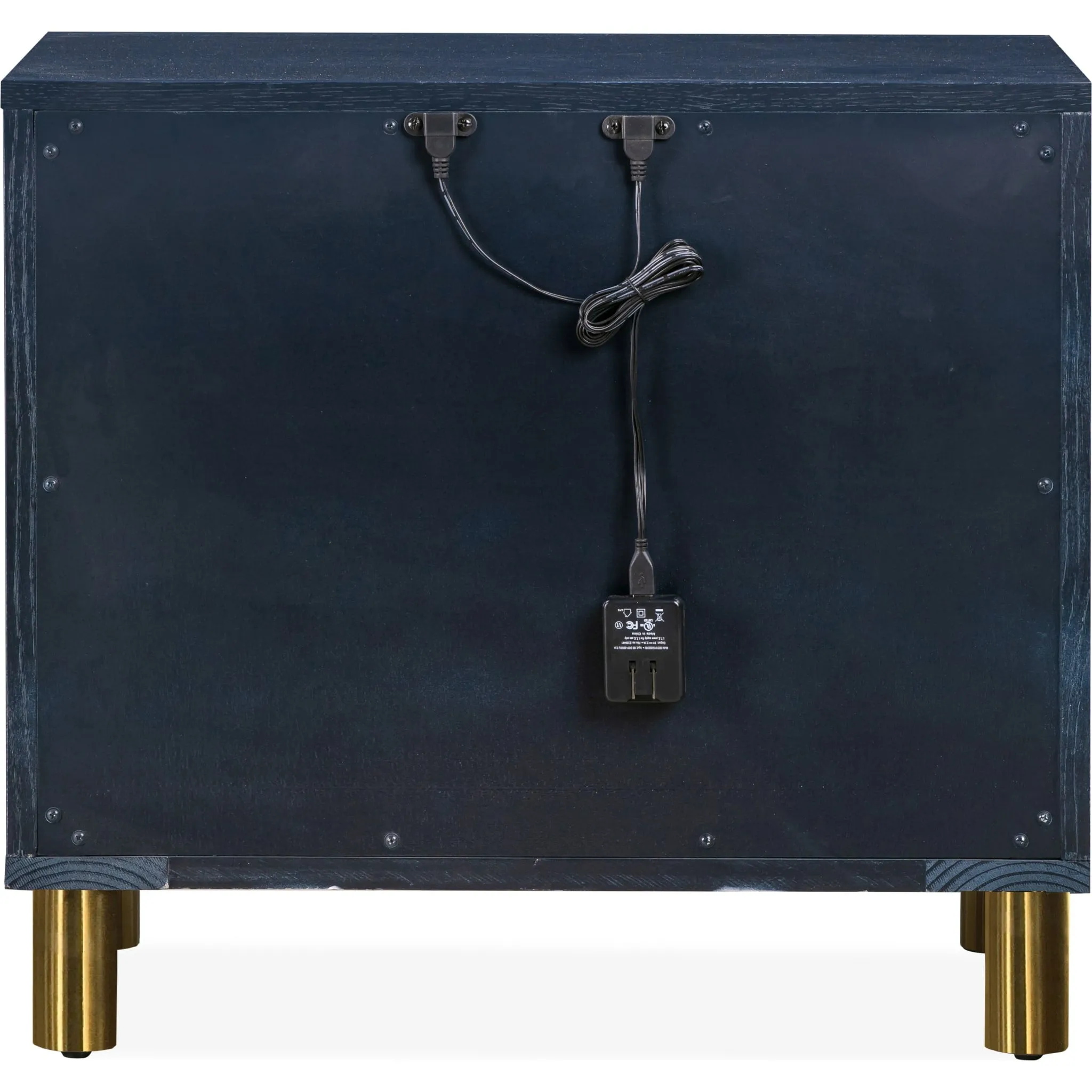 Argento Two Drawer USB Charging Nightstand in Navy Blue and Burnished Brass Modus