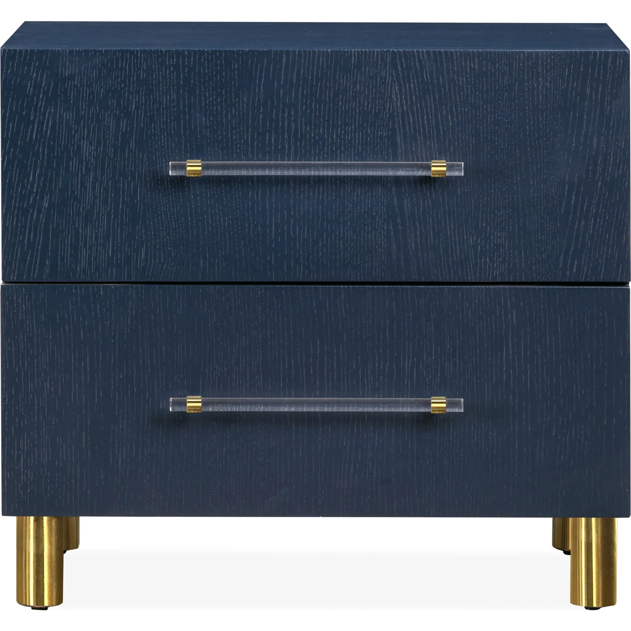 Argento Two Drawer USB Charging Nightstand in Navy Blue and Burnished Brass Modus