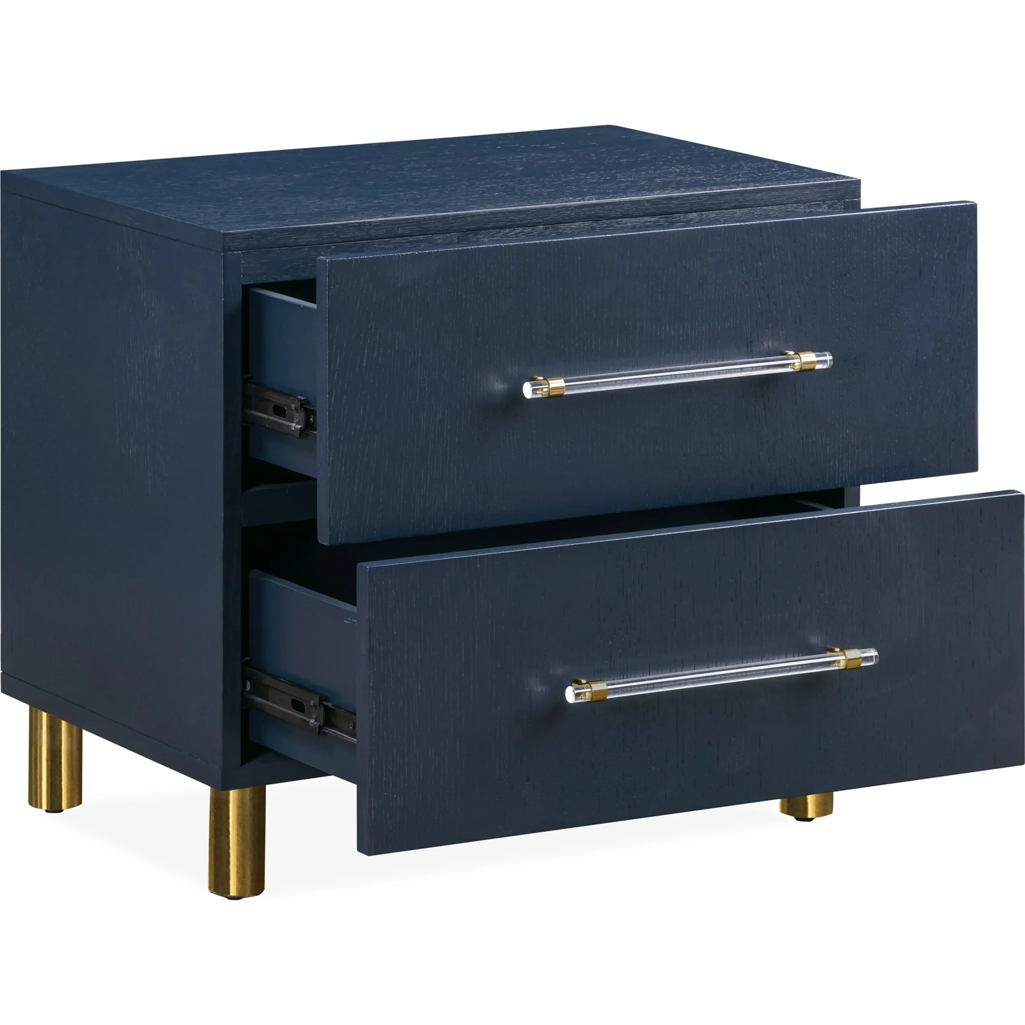 Argento Two Drawer USB Charging Nightstand in Navy Blue and Burnished Brass Modus
