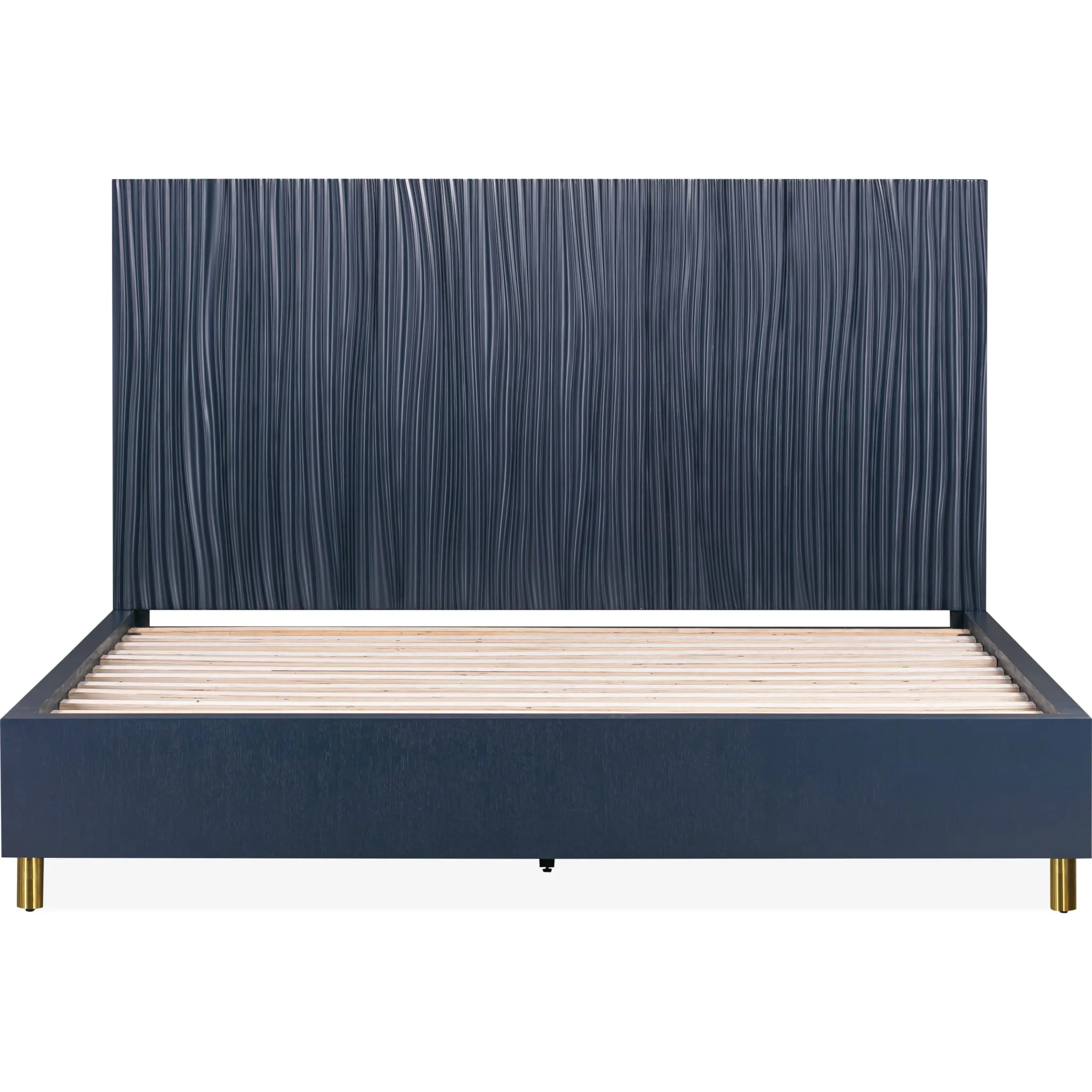 Argento Wave-Patterned Bed in Navy Blue and Burnished Brass Modus