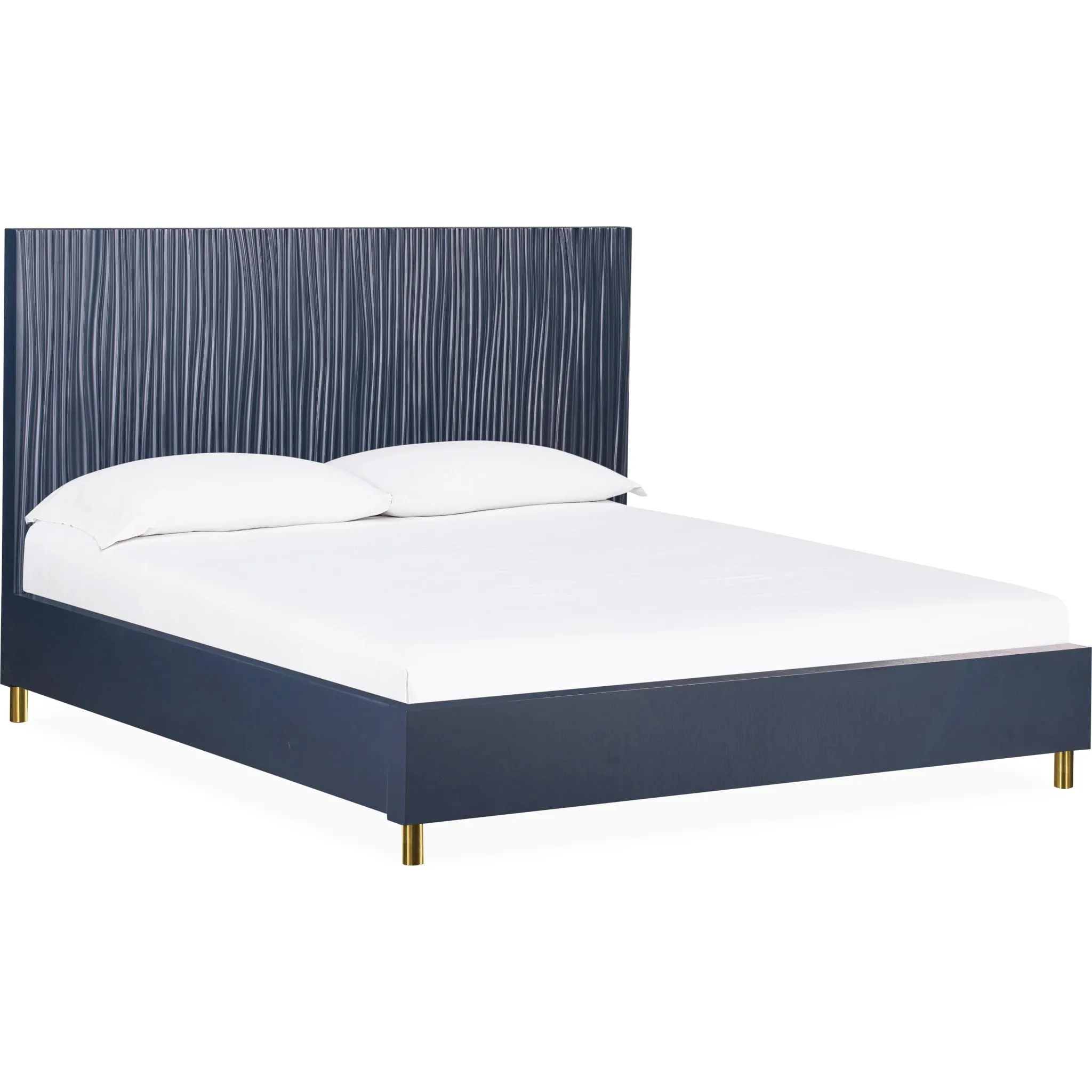 Argento Wave-Patterned Bed in Navy Blue and Burnished Brass Modus