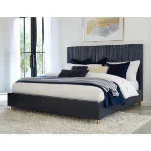 Argento Wave-Patterned Bed in Navy Blue and Burnished Brass Modus
