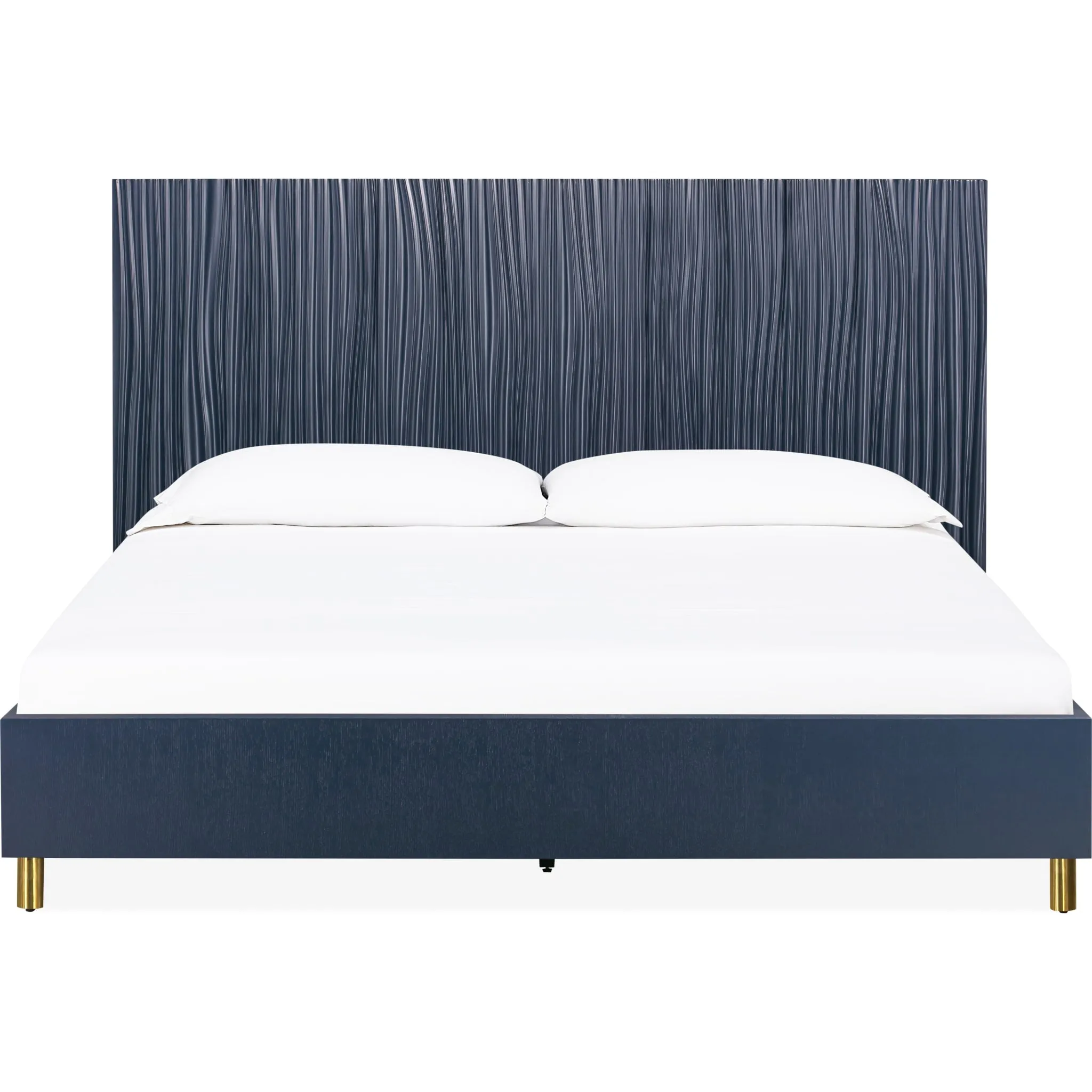 Argento Wave-Patterned Bed in Navy Blue and Burnished Brass Modus