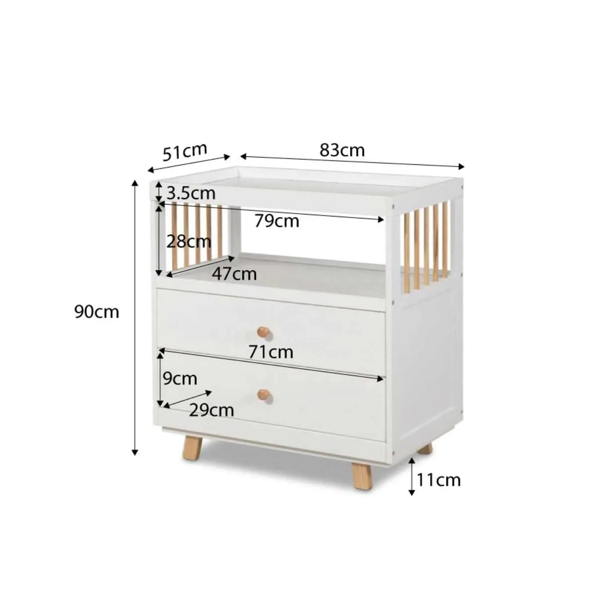 Aspen Change Table with Drawers - White/Natural Mocka