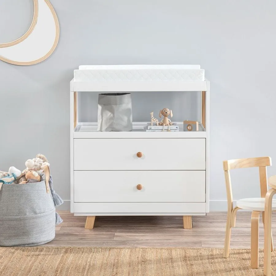 Aspen Change Table with Drawers - White/Natural Mocka