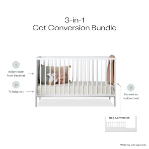 Aspiring White 3-in-1 Cot Conversion Natural Bundle Mocka