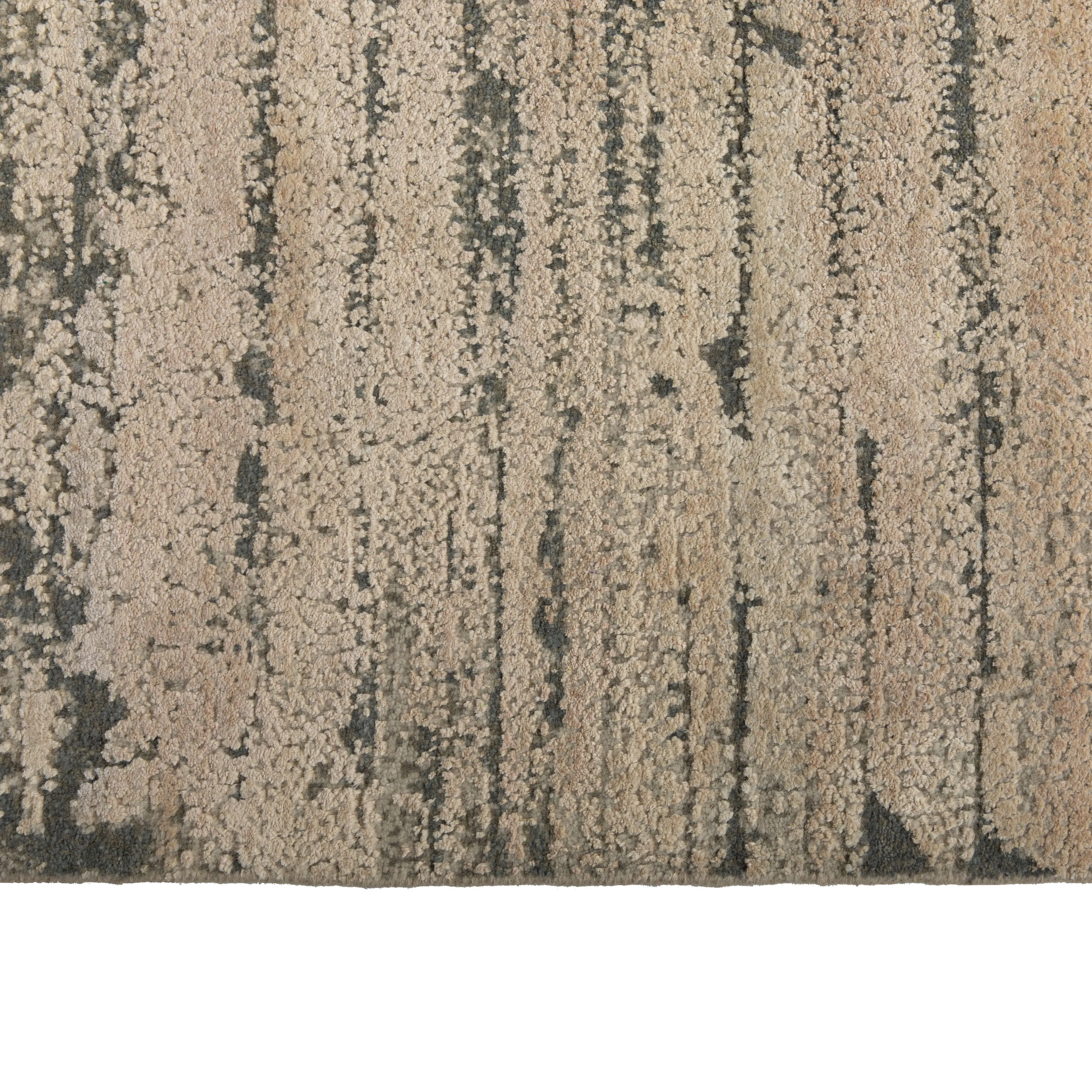 Beige Abstract Modern Wool Silk Blend Rug - 8' x 10'