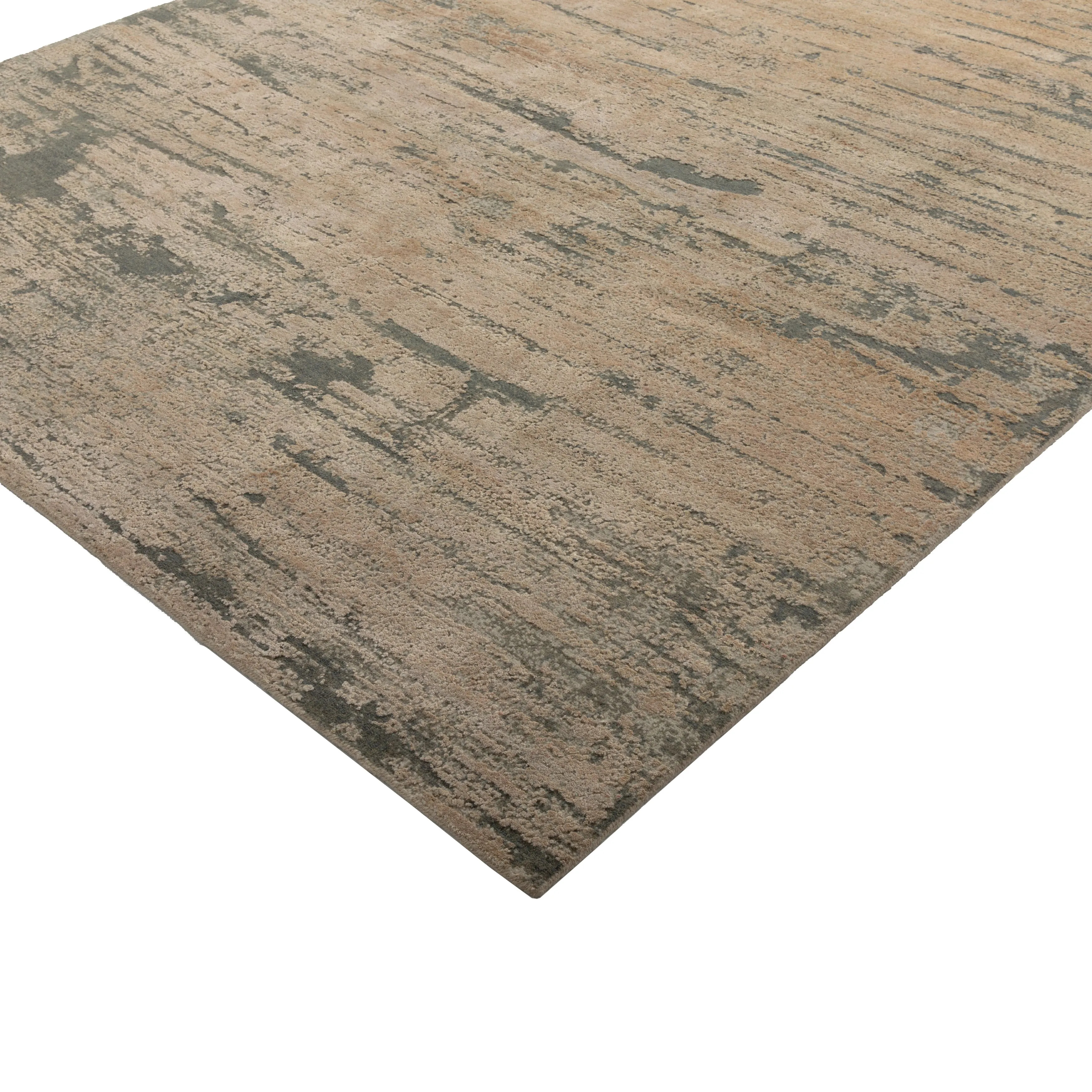 Beige Abstract Modern Wool Silk Blend Rug - 8' x 10'