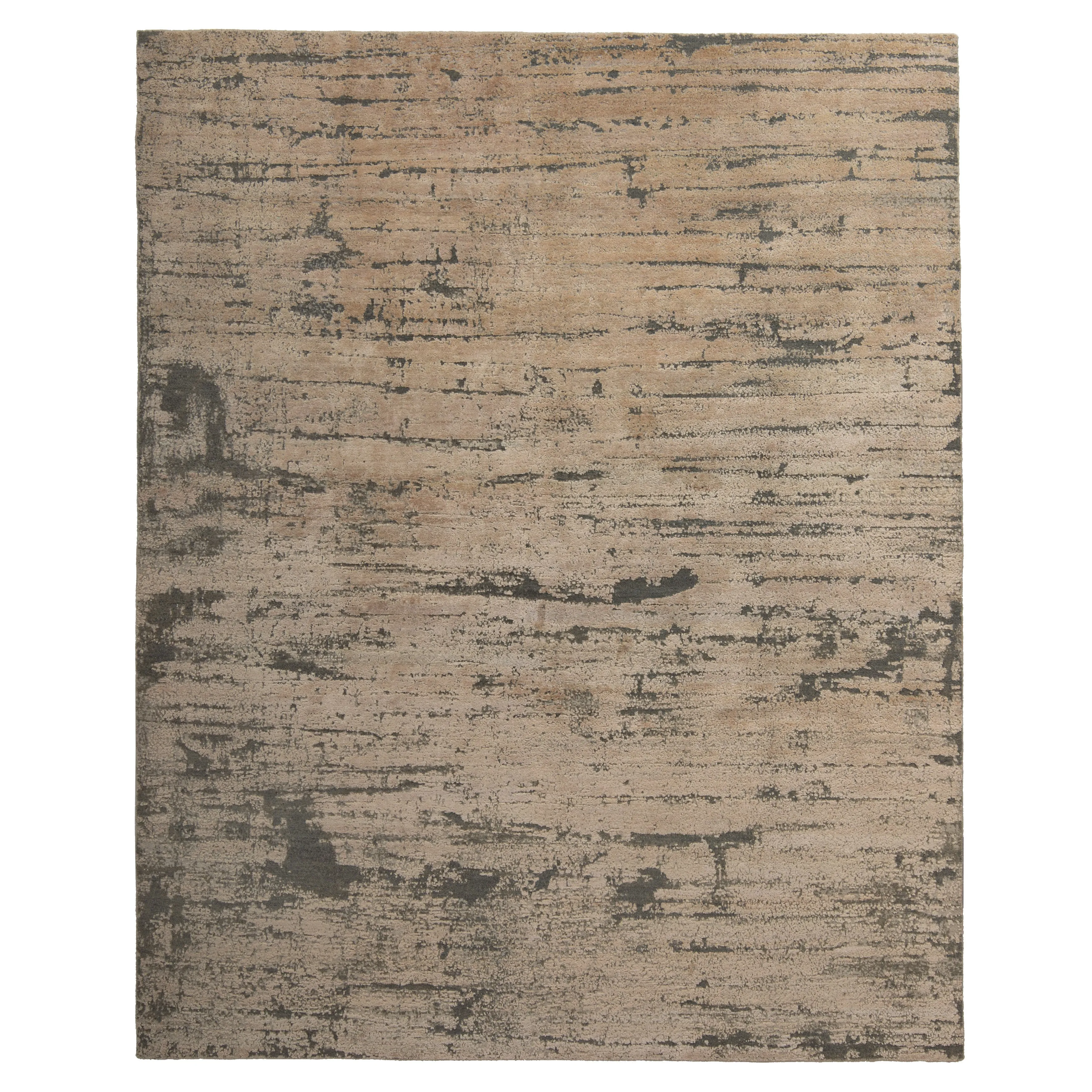 Beige Abstract Modern Wool Silk Blend Rug - 8' x 10'