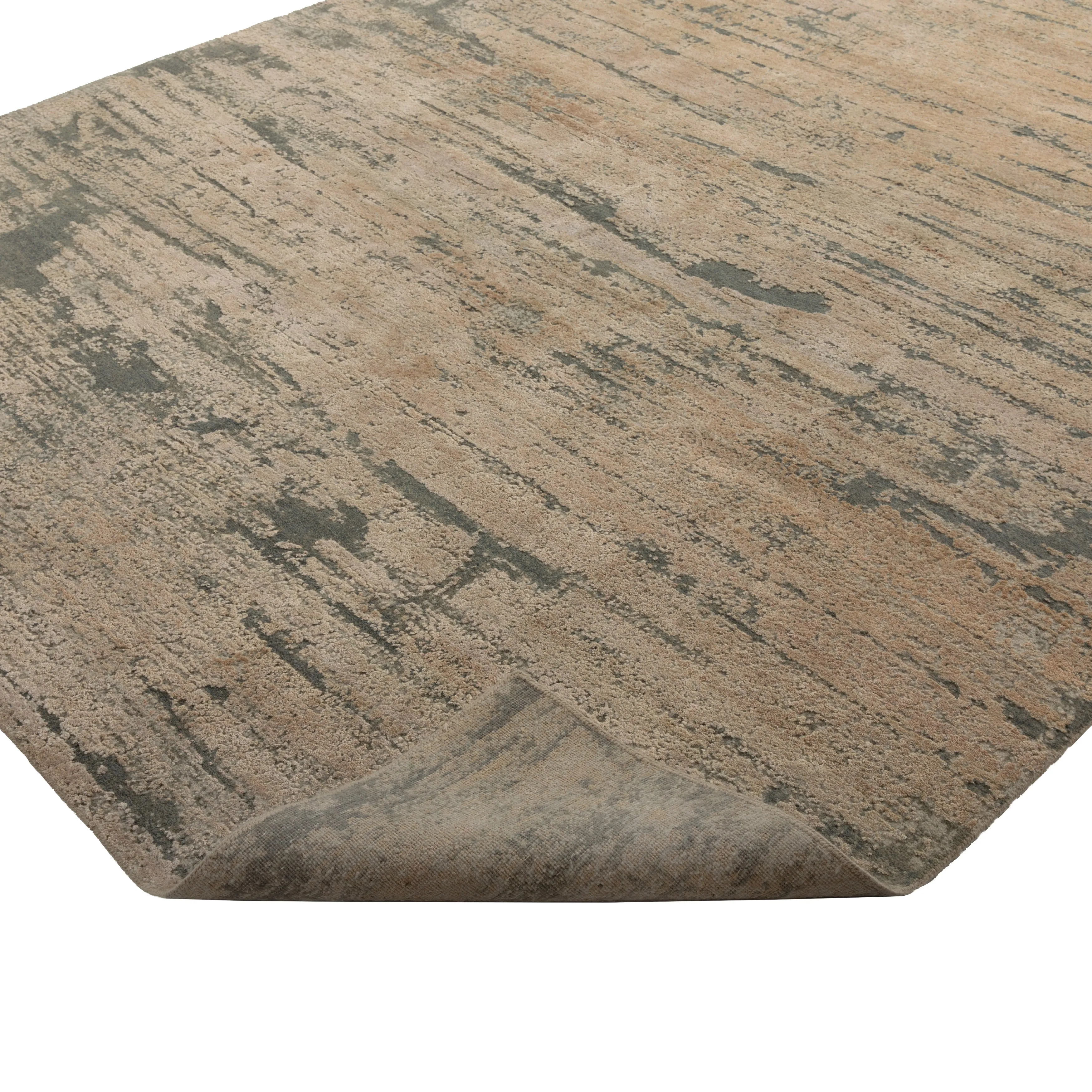 Beige Abstract Modern Wool Silk Blend Rug - 8' x 10'