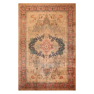 Beige & Orange Antique Persian Tabriz Rug - 12'6" x 18'10"