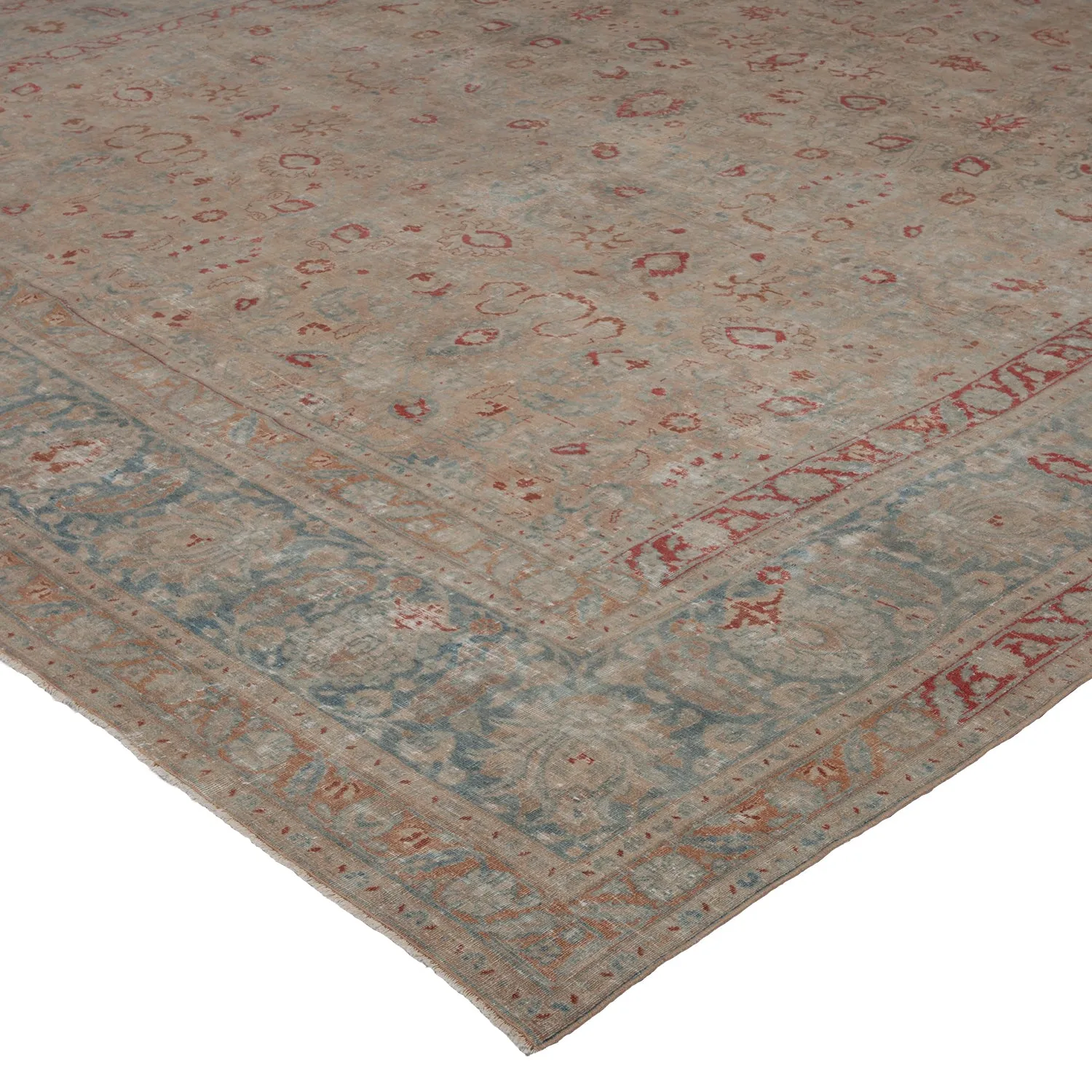 Beige Antique Persian Tabriz Rug - 13'2" x 15'10"