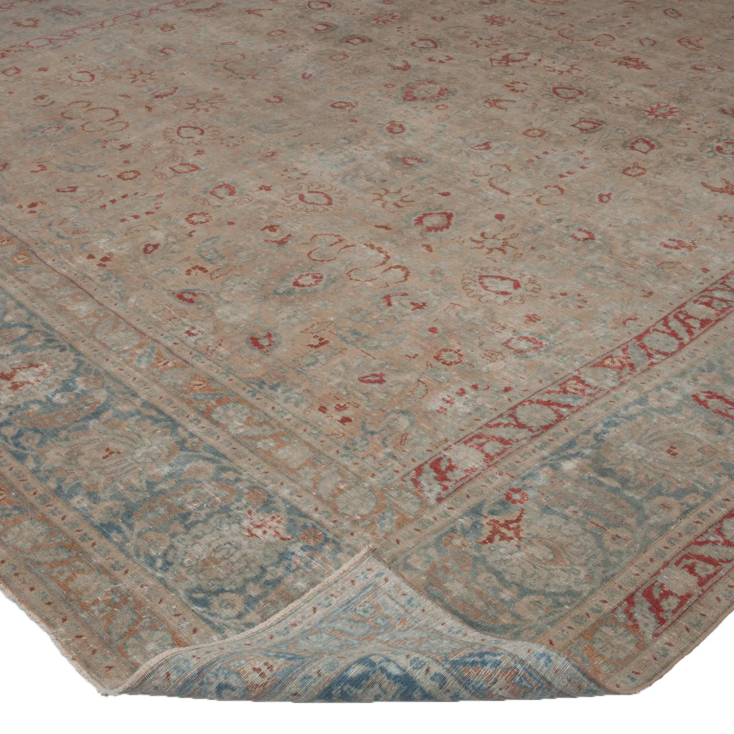 Beige Antique Persian Tabriz Rug - 13'2" x 15'10"