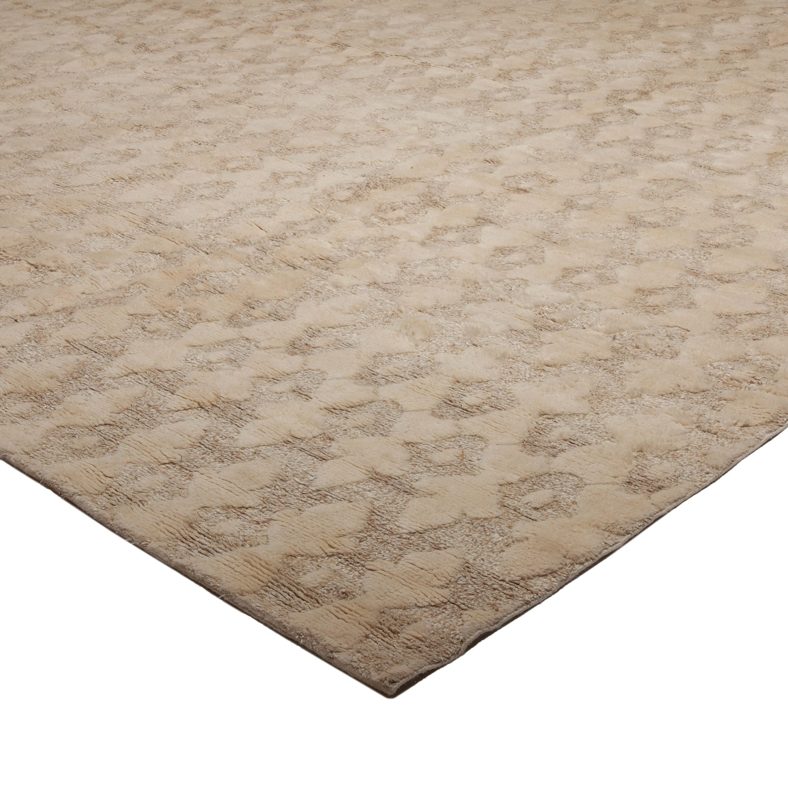 Beige Modern Tibetan Wool Silk Blend Rug - 14' x 25'