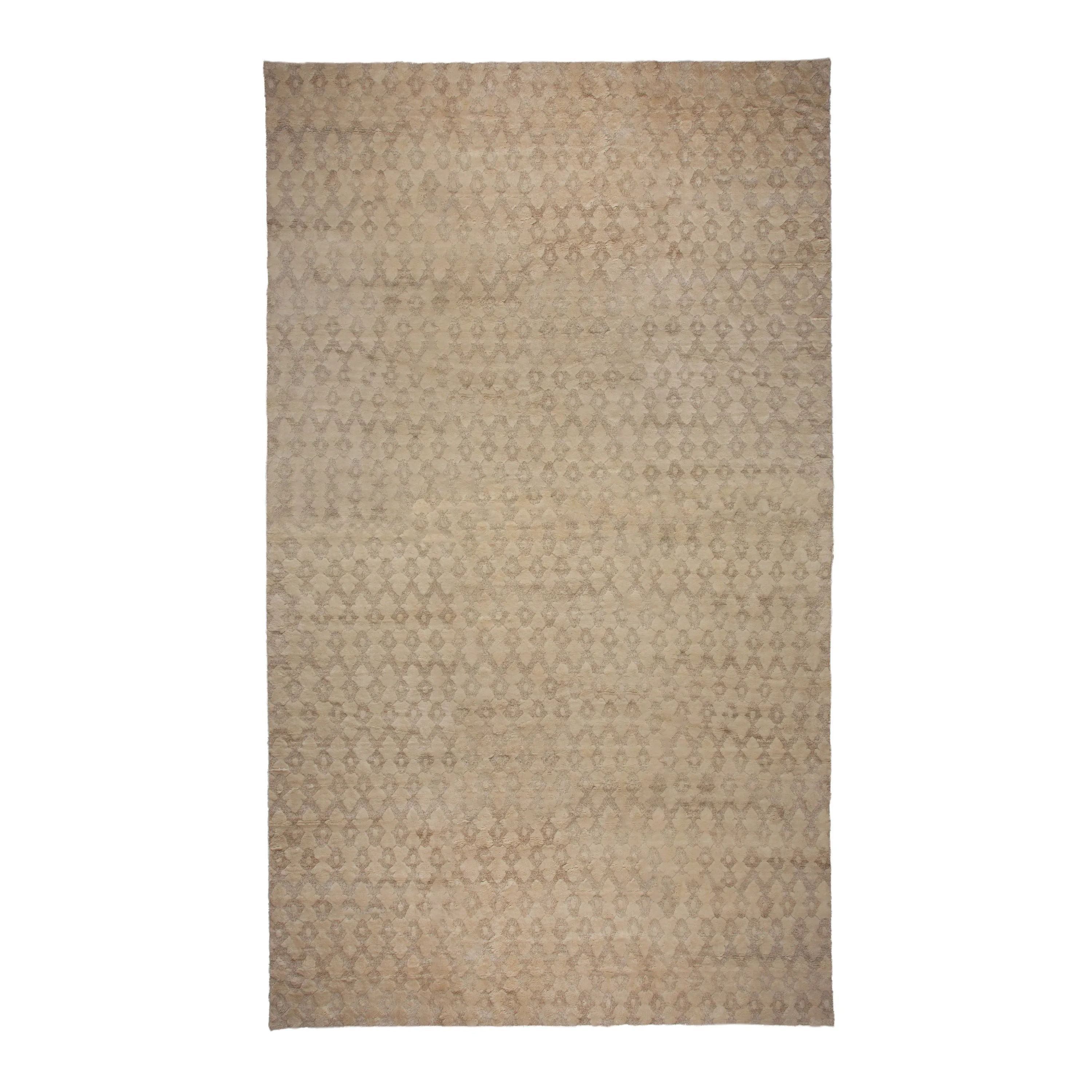 Beige Modern Tibetan Wool Silk Blend Rug - 14' x 25'