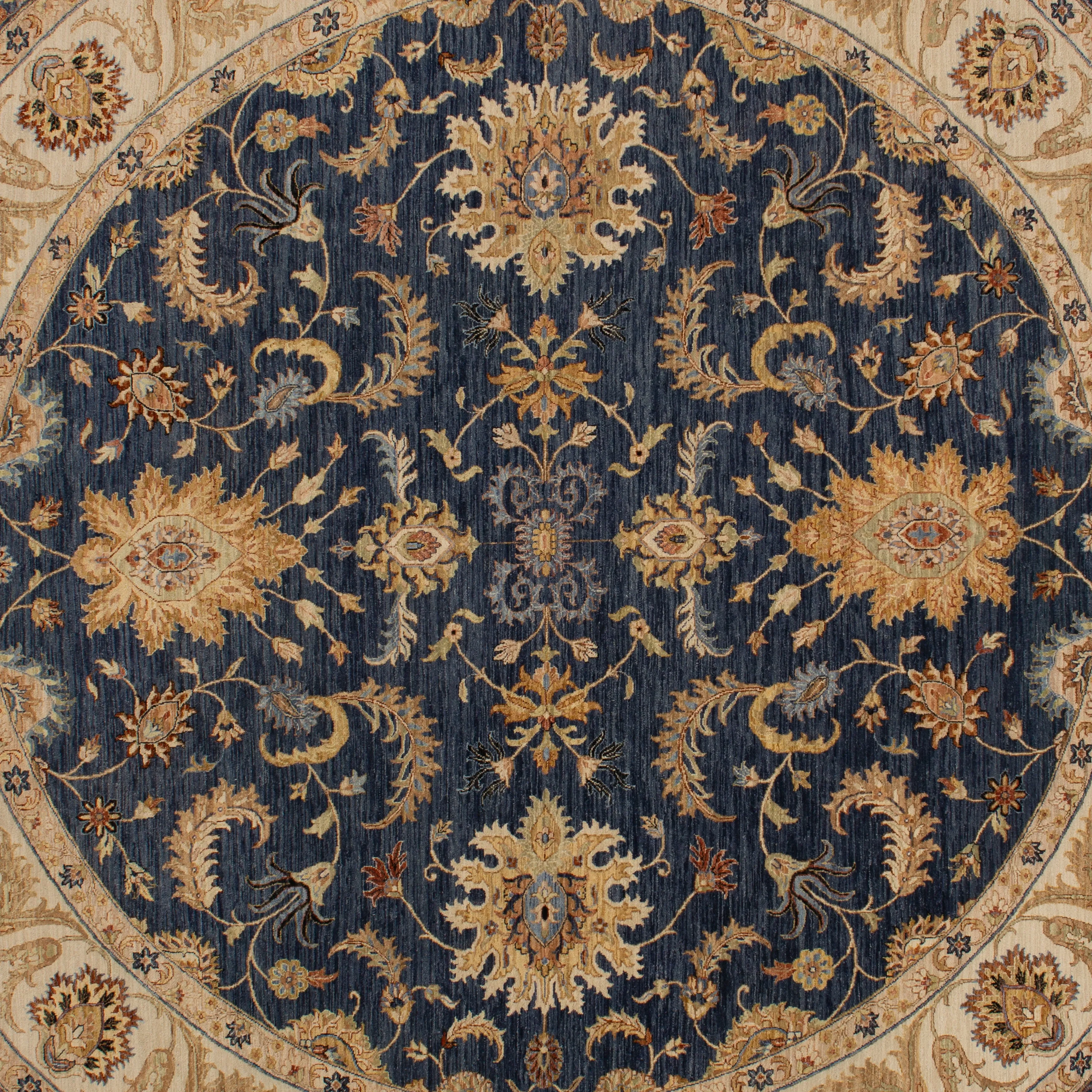Blue & Brown Traditional Wool Rug - 12' Round
