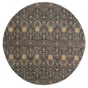 Blue & Cream Traditional Wool Rug - 12' Round