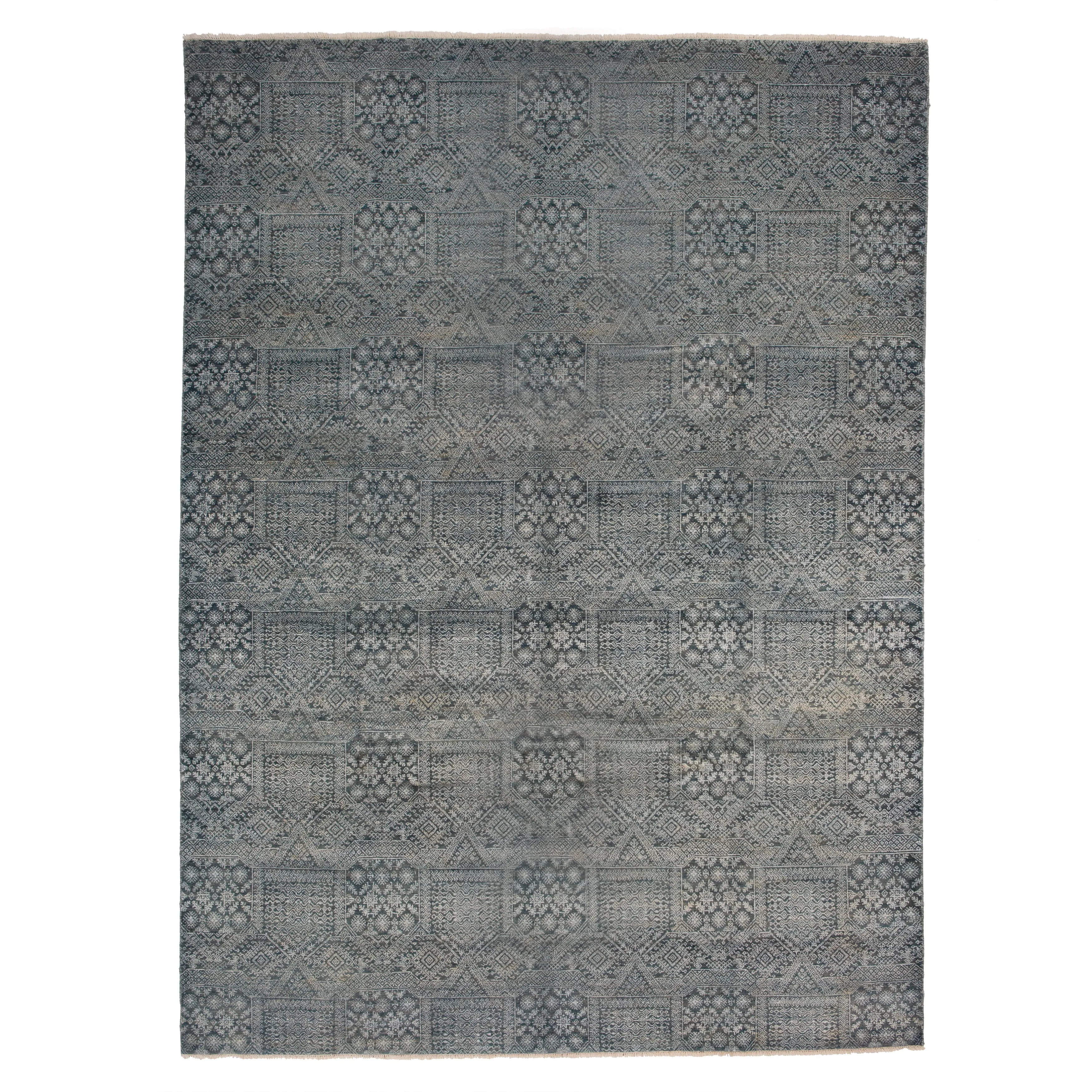Blue Grey Modern Wool Rug - 9'1" x 12'4"