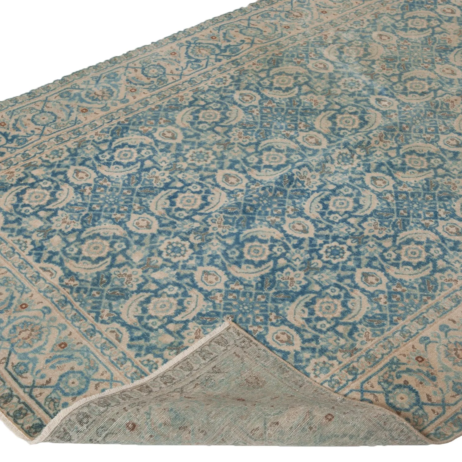 Blue Sabideh Traditional Turkish Vintage Rug - 4'5" x 6'6"