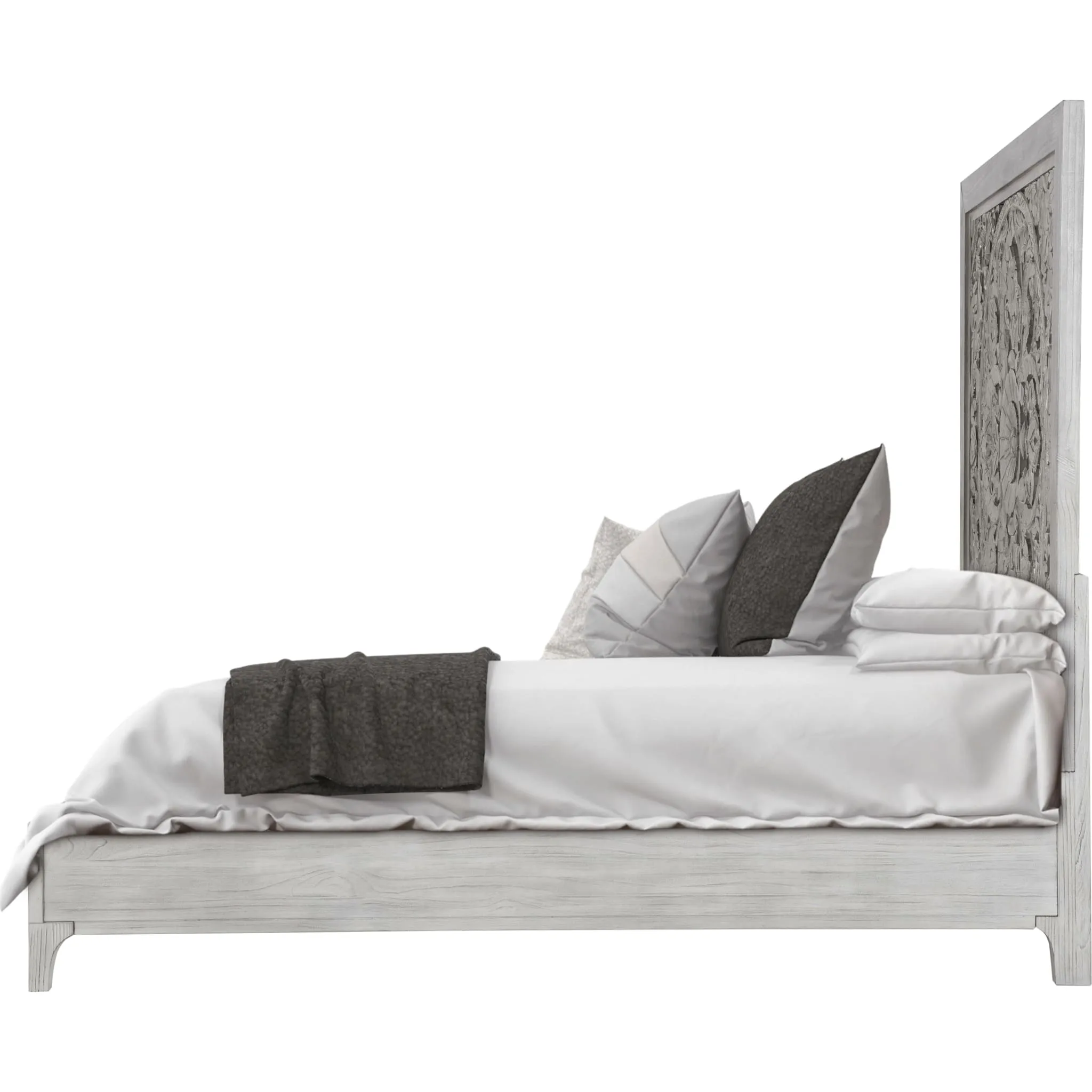 Boho Chic Carved Platform Bed in Washed White Modus