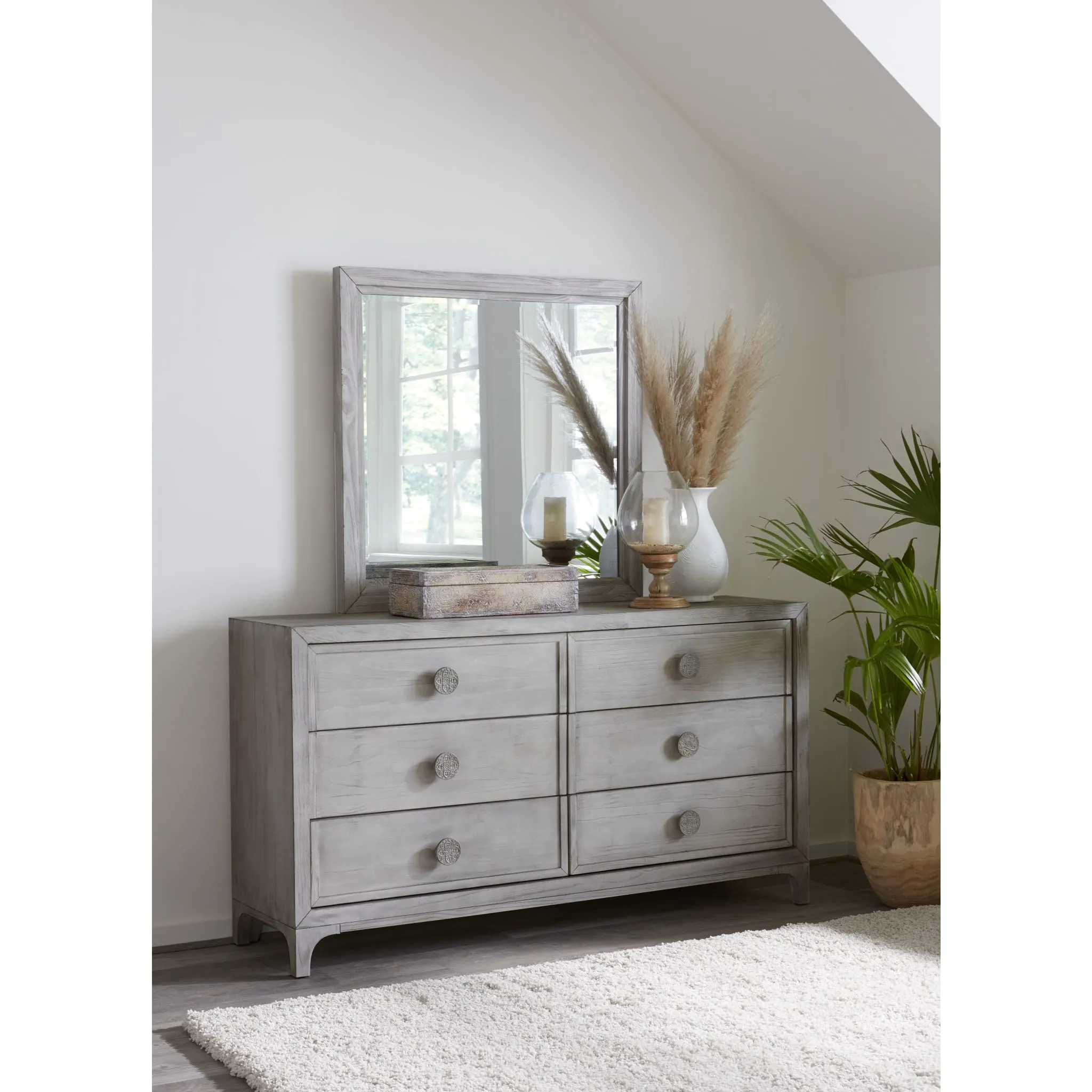 Boho Chic Plain Mirror in Washed White Modus