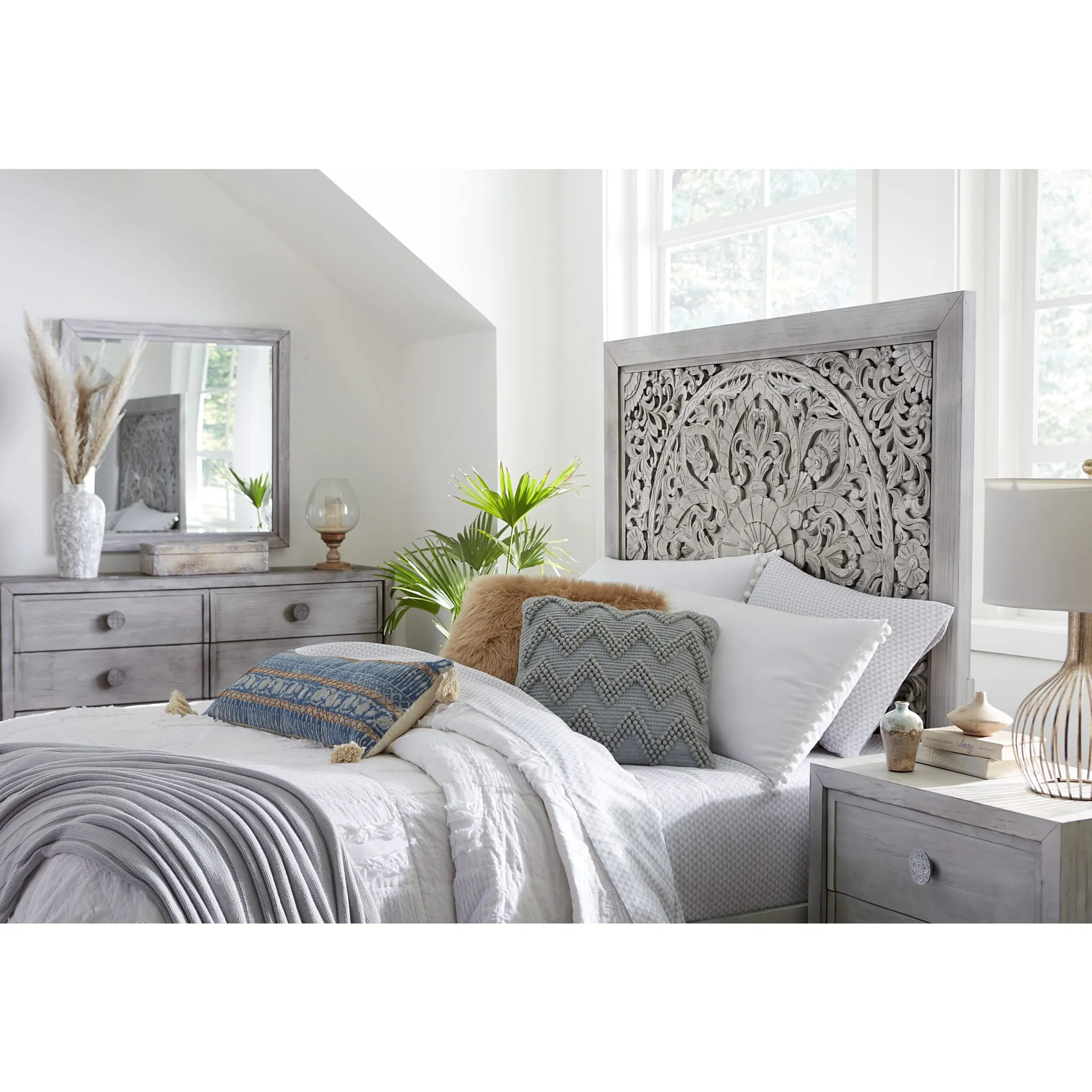 Boho Chic Plain Mirror in Washed White Modus