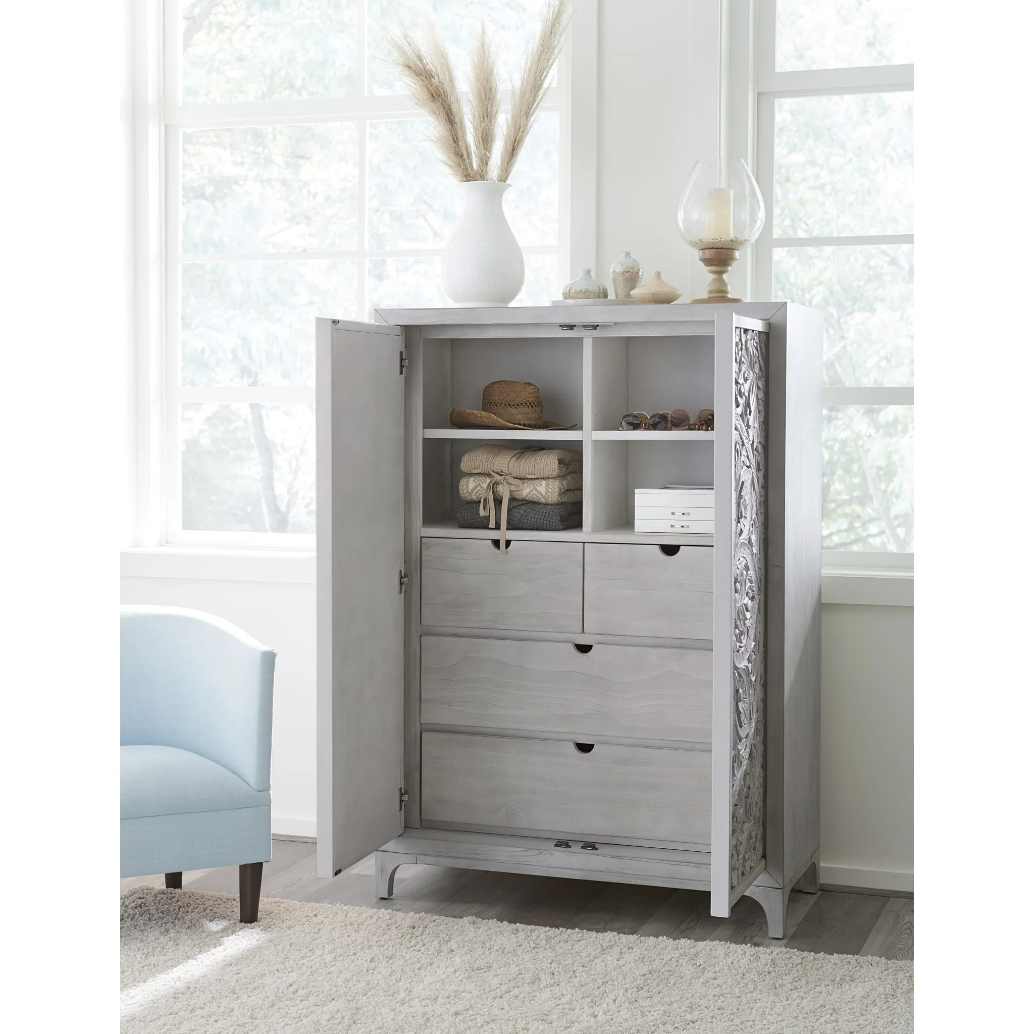 Boho Chic Wardrobe Chest in Washed White (2024) Modus