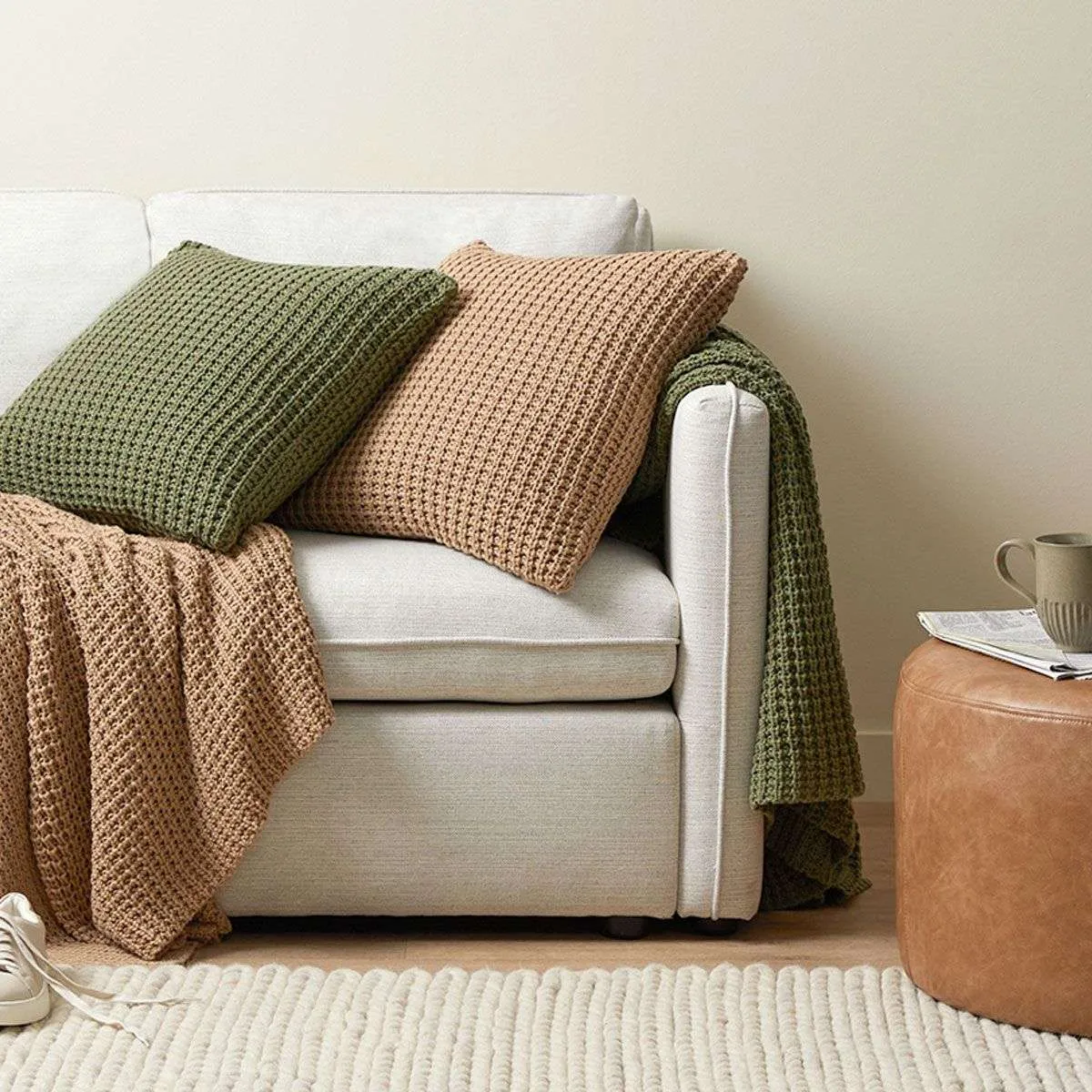 Brennan Knit Cushion Cover - Khaki Mocka