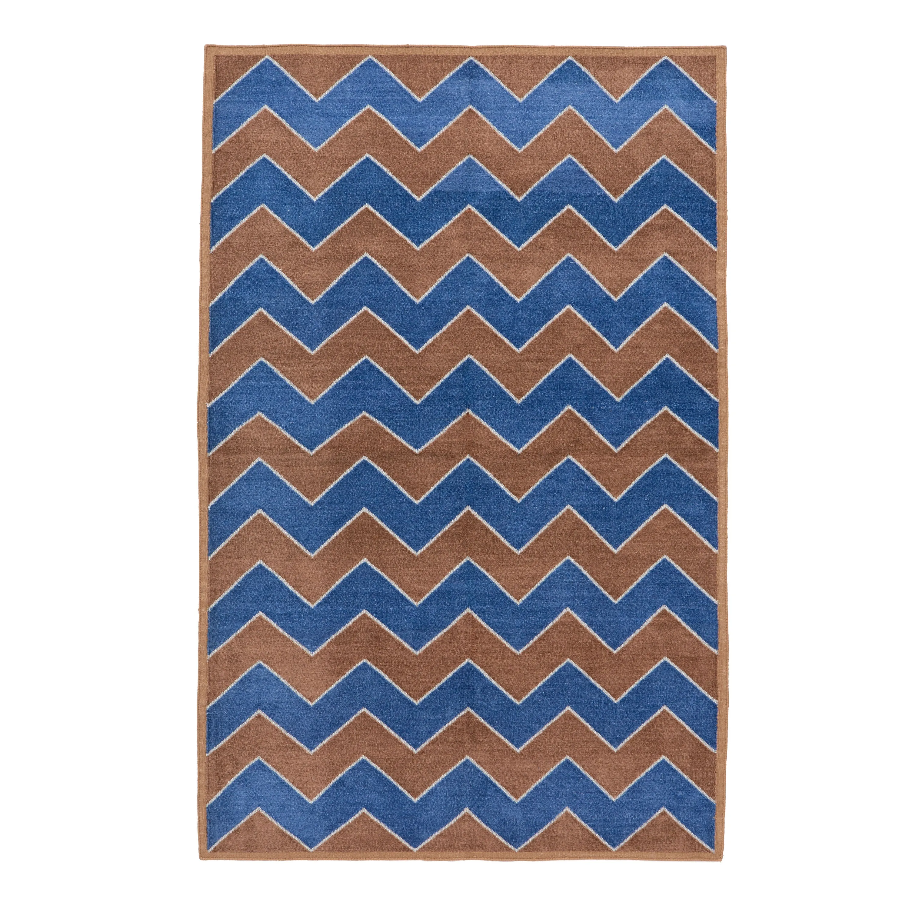 Brown & Blue Flatweave Chenille Rug - 3'6" x 5'6"
