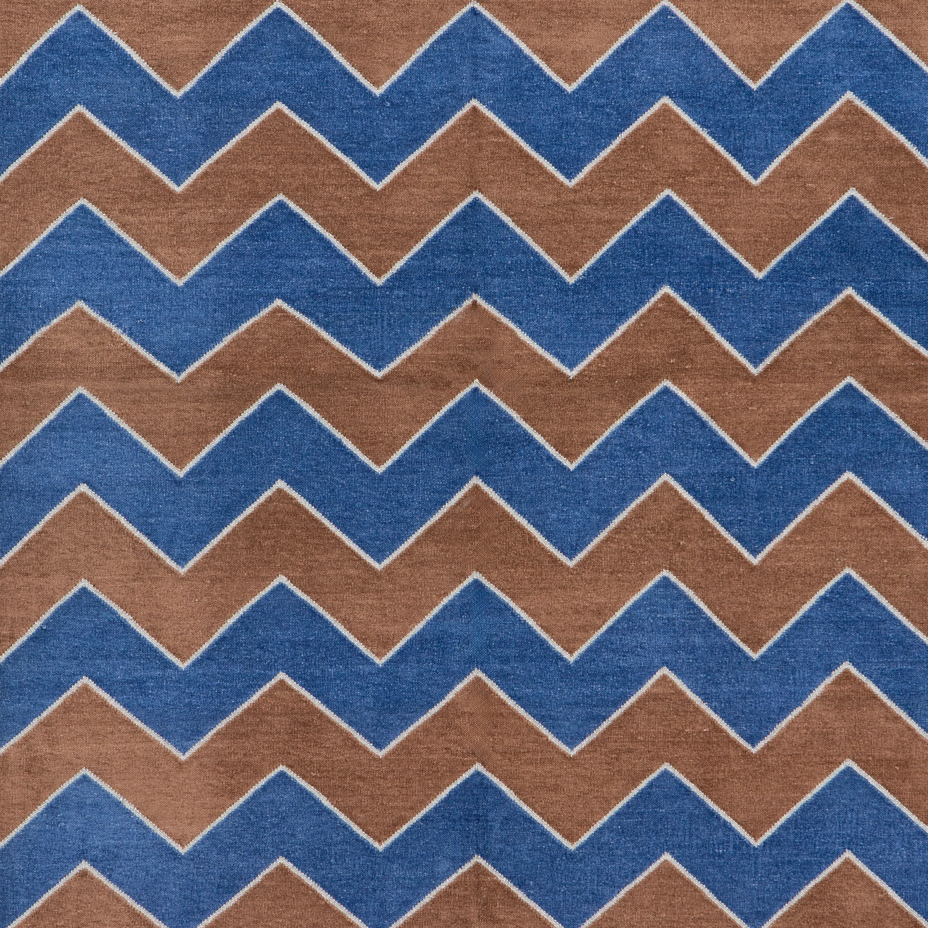 Brown & Blue Flatweave Chenille Rug - 3'6" x 5'6"
