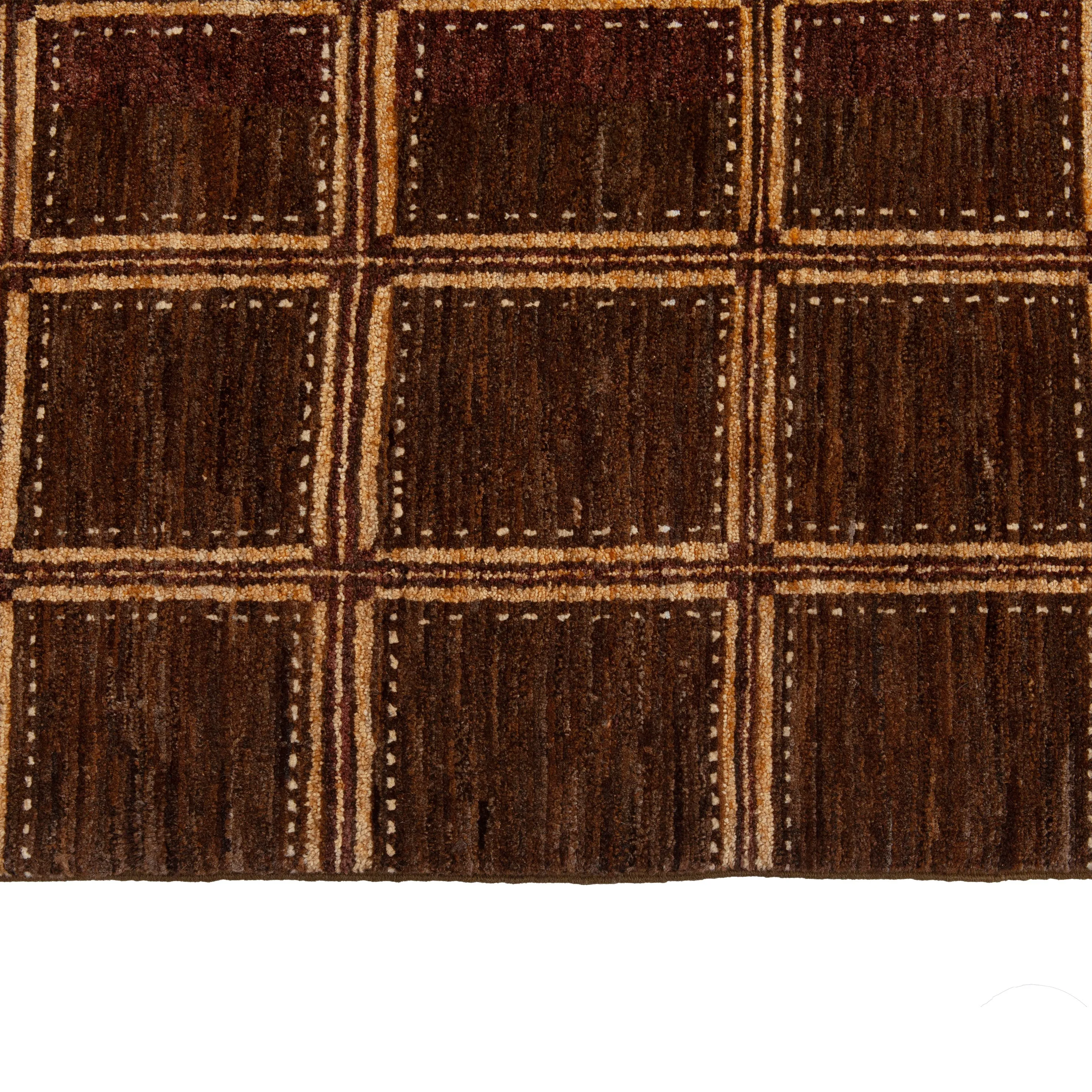 Brown Contemporary Wool Rug - 7'10" x 9'3"