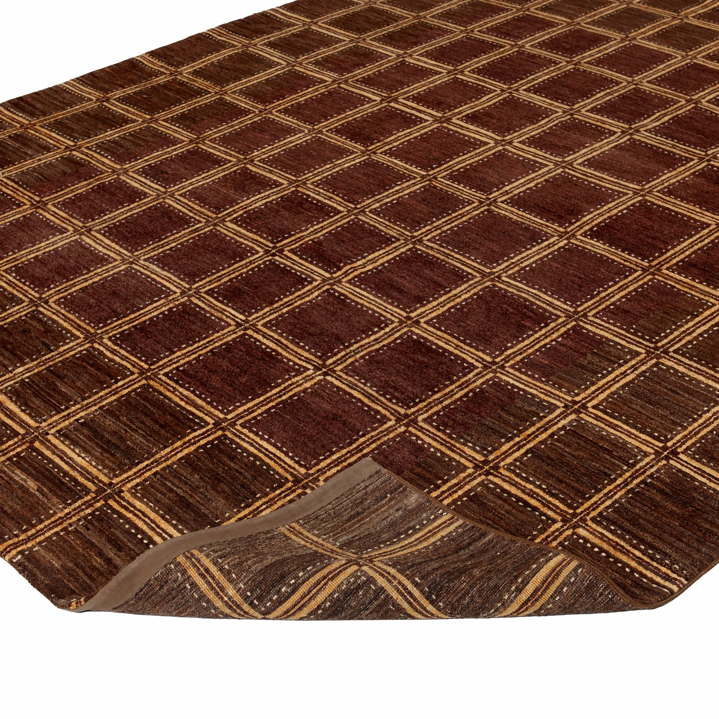 Brown Contemporary Wool Rug - 7'10" x 9'3"