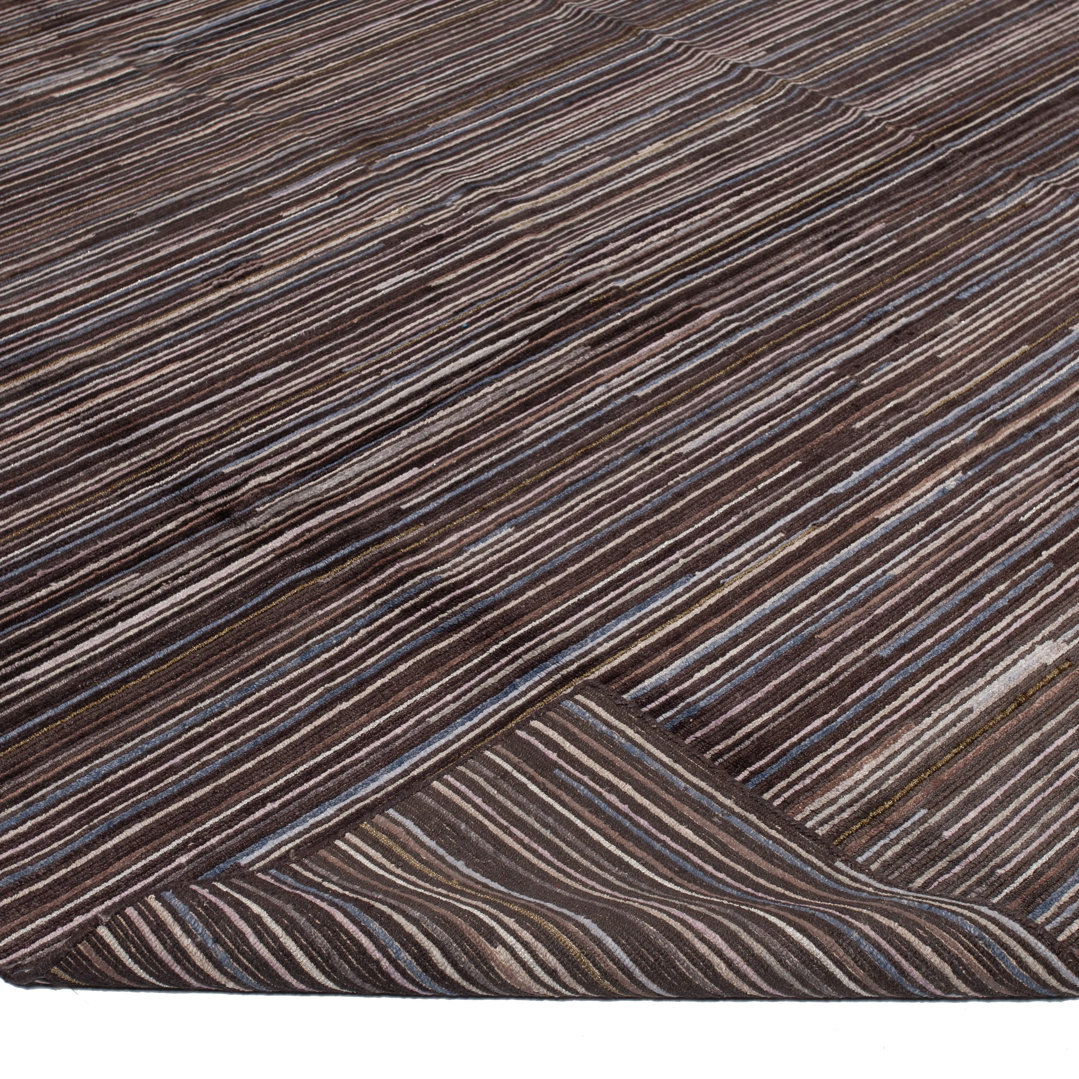 Brown Modern Wool Blend Rug - 9' x 12'3"