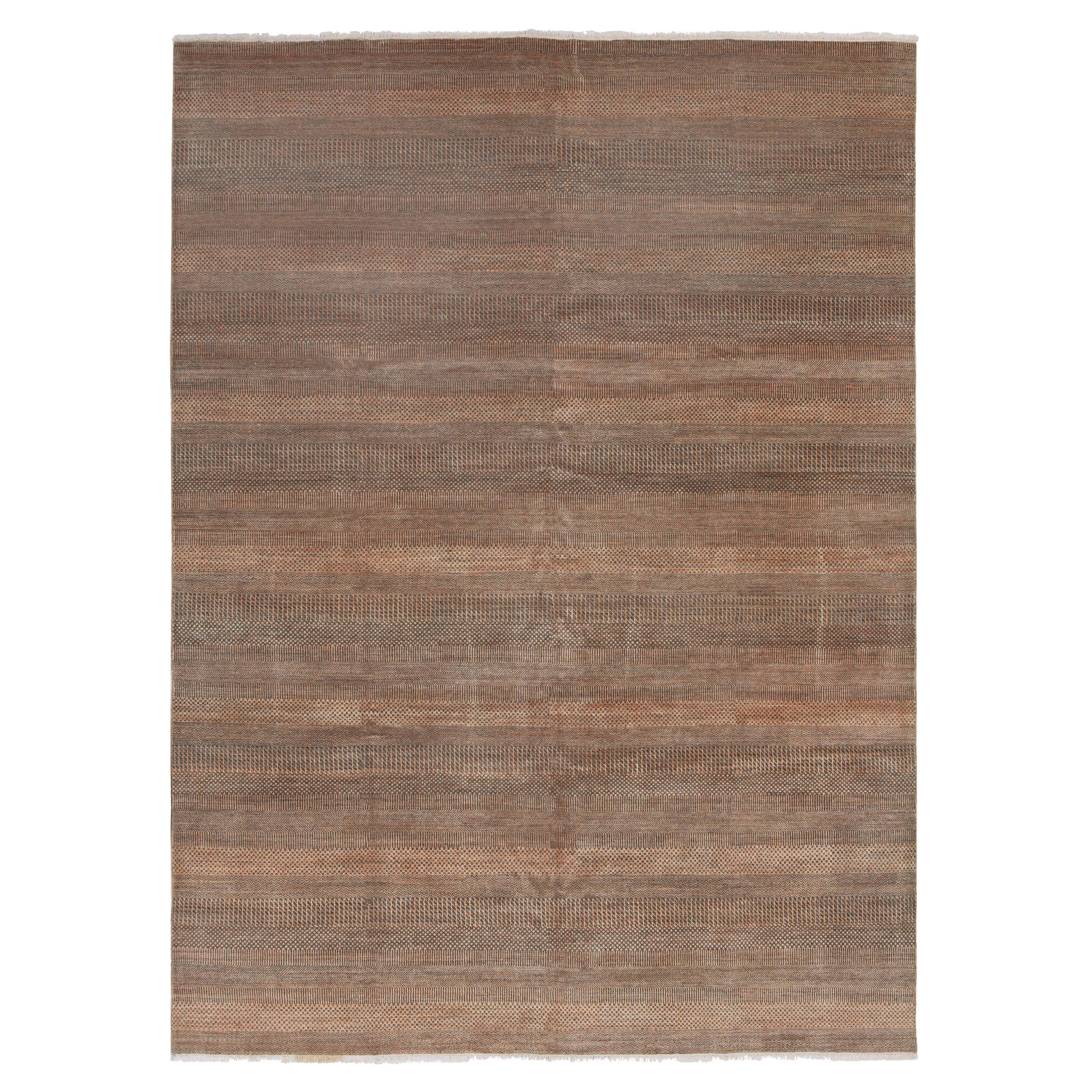 Brown Modern Wool Rug - 9' x 11'10"