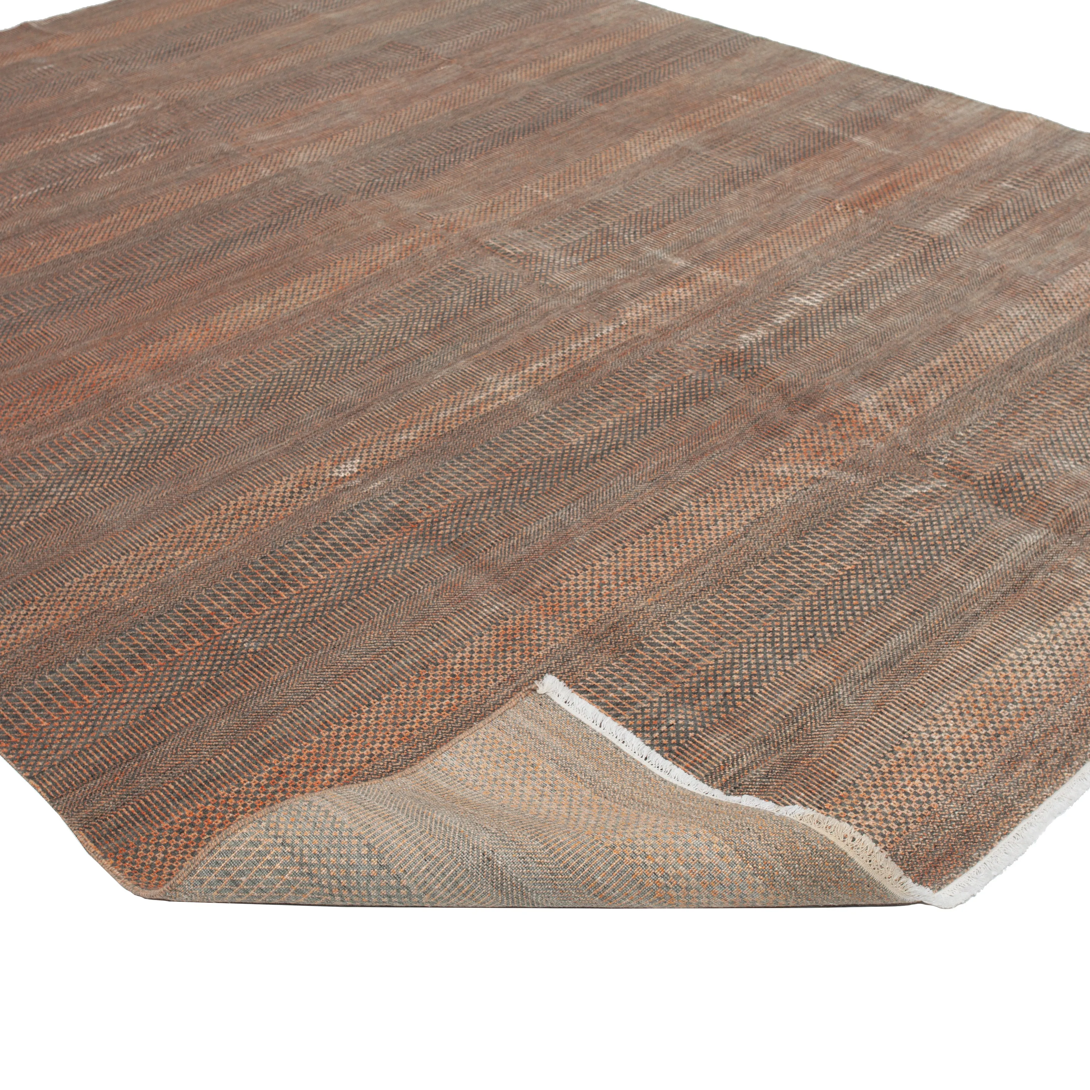 Brown Modern Wool Rug - 9' x 11'10"
