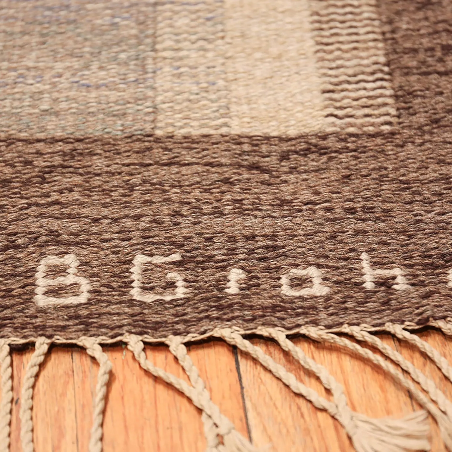 Brown Vintage Scandinavian Brita Grahn Kilim Rug - 11'8" x 28'10"