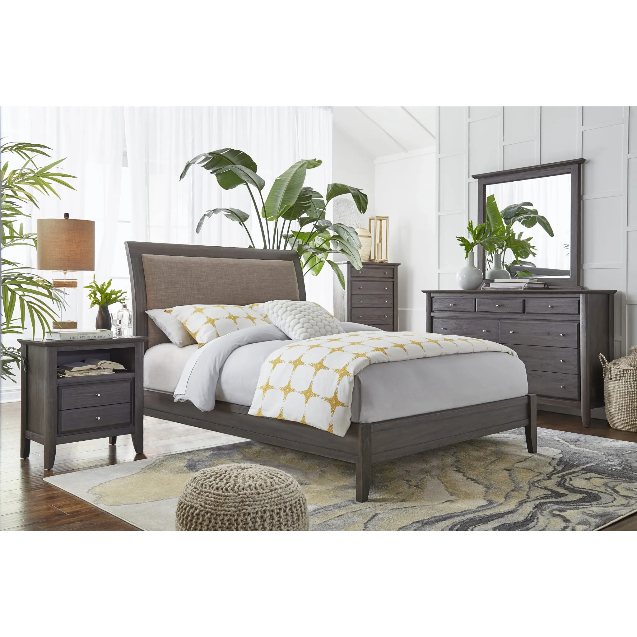 City II Upholstered Sleigh Bed in Basalt Gray Modus