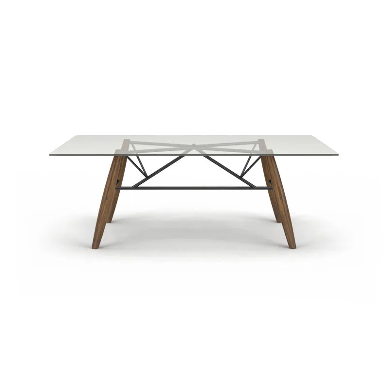 Connection Glass Top Walnut Dining Table