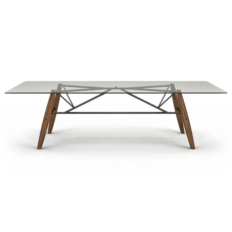 Connection Glass Top Walnut Dining Table