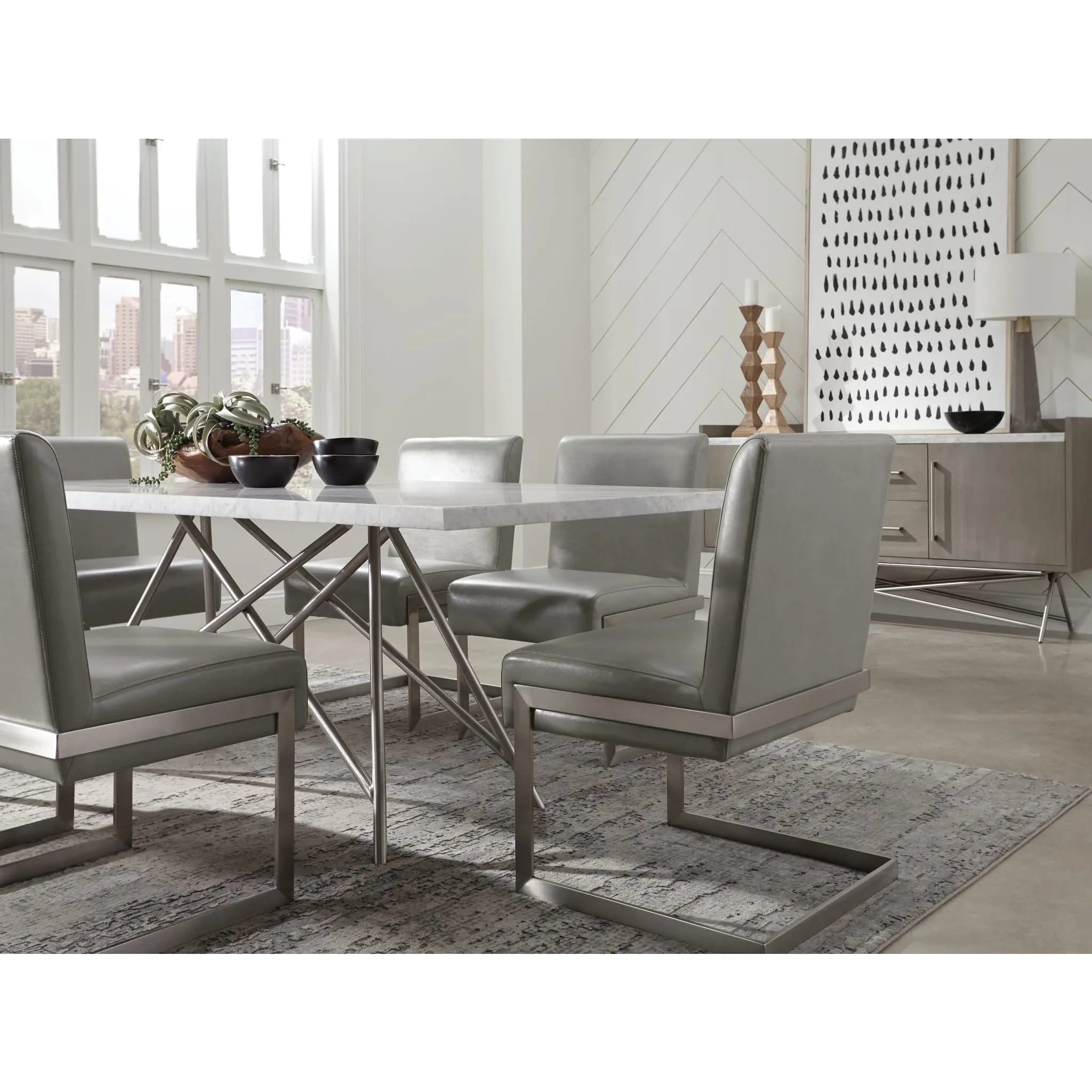 Coral Marble Top Rectangular Sideboard in Antique Grey Modus