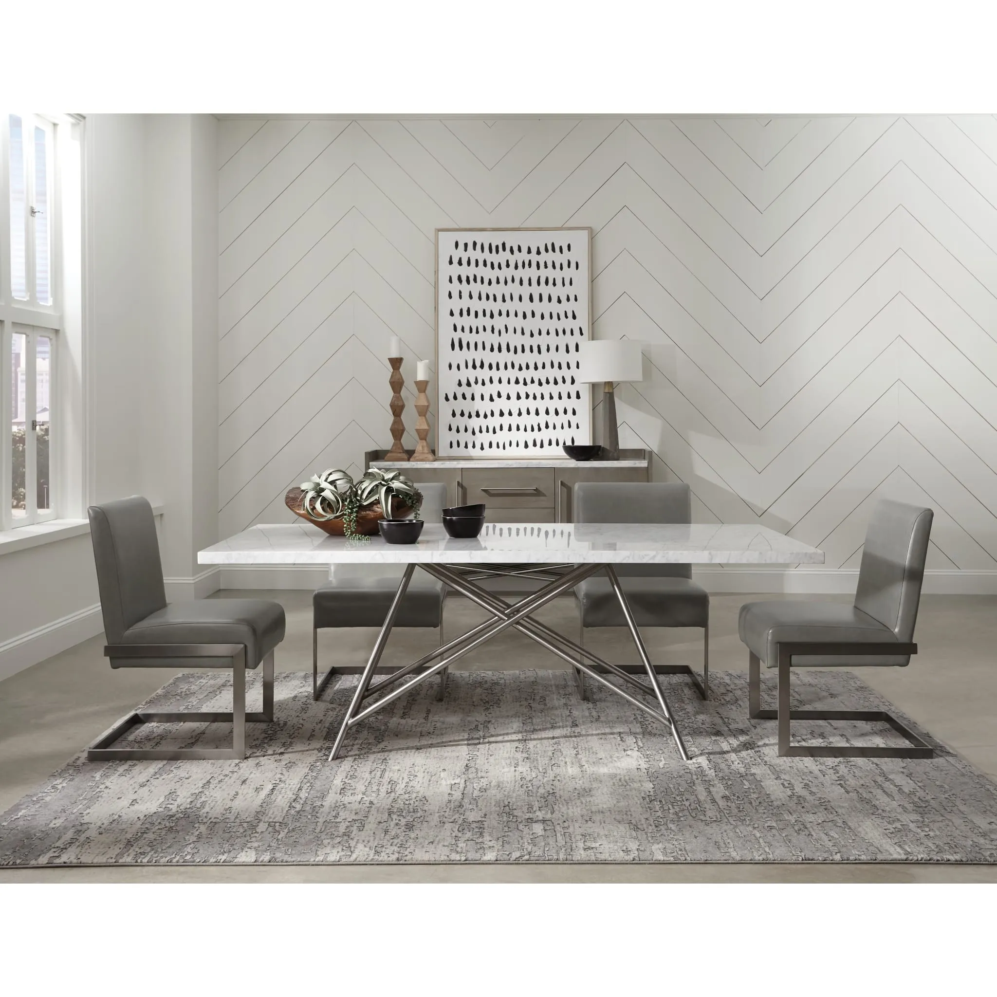 Coral Marble Top Rectangular Sideboard in Antique Grey Modus