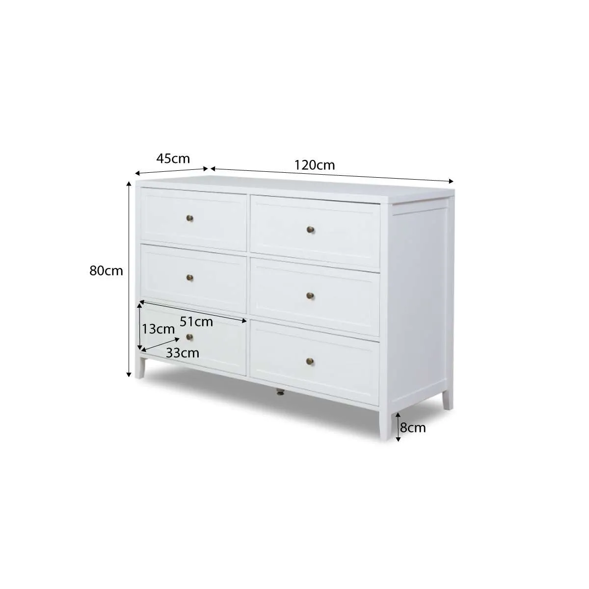Cove Six Drawer - White Mocka