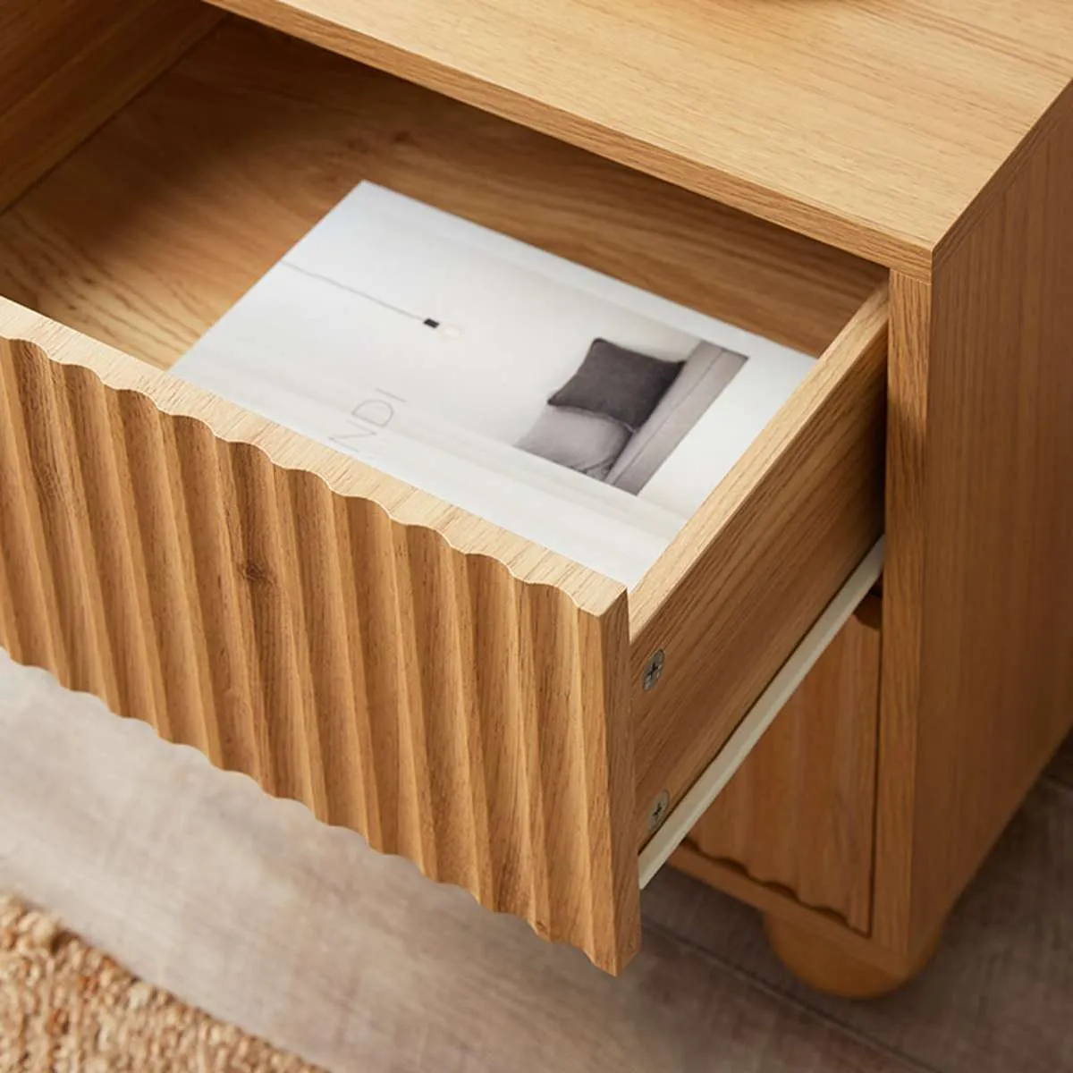 Deven Ball Feet Bedside Table - Natural Mocka